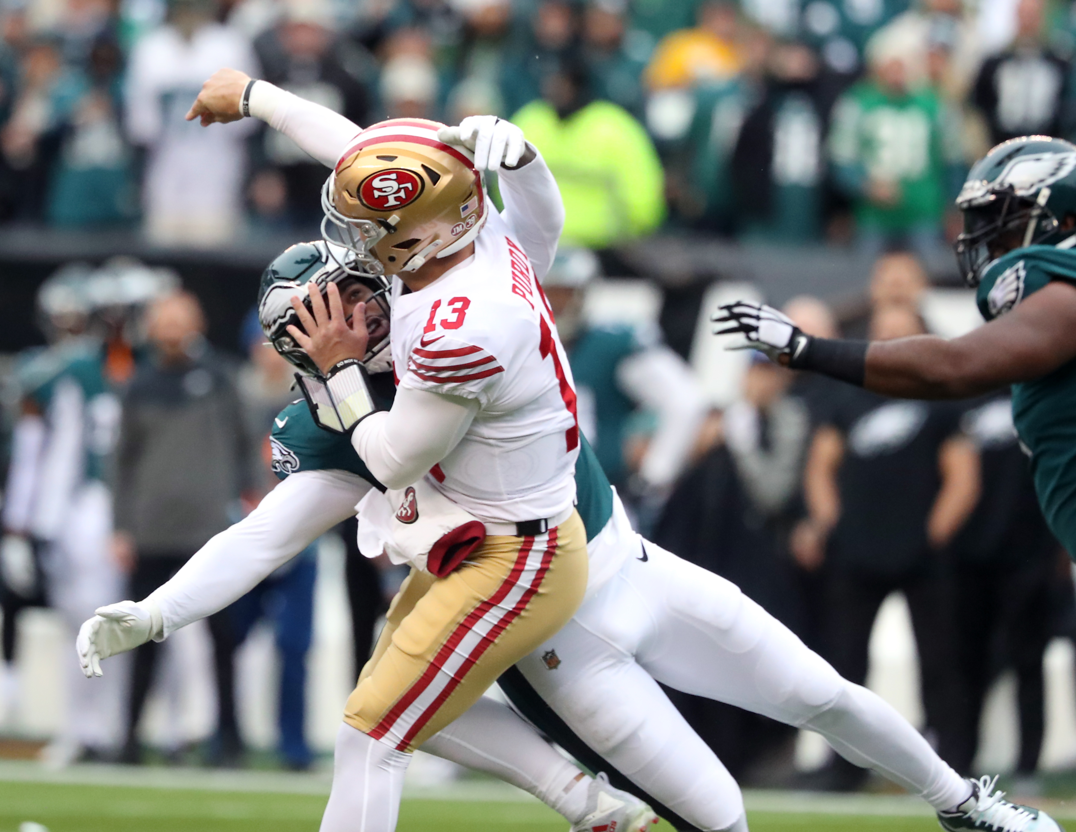 Jan 29, 2023; Philadelphia, Pennsylvania, USA; San Francisco 49ers running  back Christian McCaffrey (23) runs the ball during the first half of the  NFC Championship in Philadelphia, Pennsylvania. Mandatory Credit Eric  Canha/CSM/Sipa