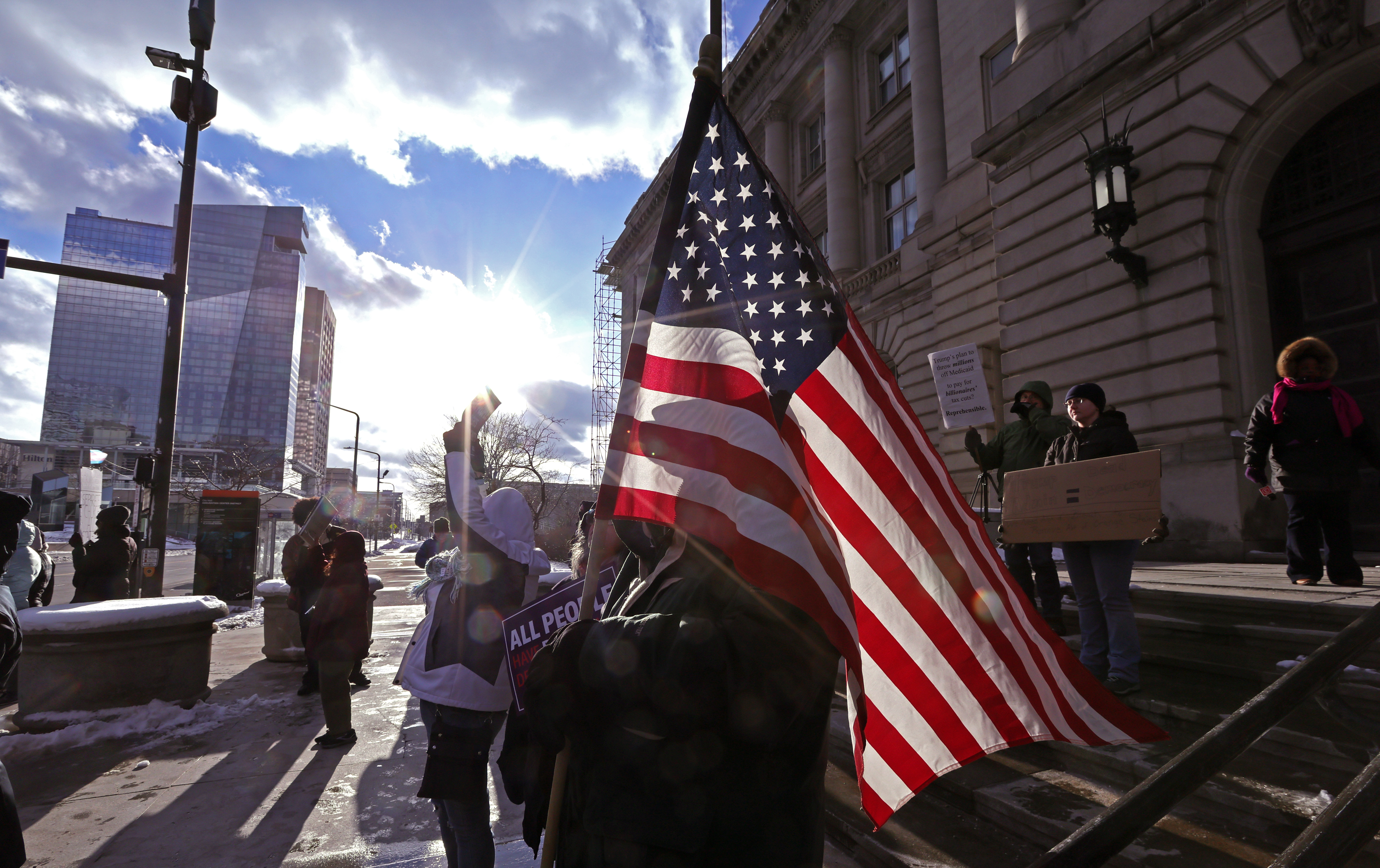 Protestors agaisnt DOGE gather at City Hall, February 17, 2025 ...