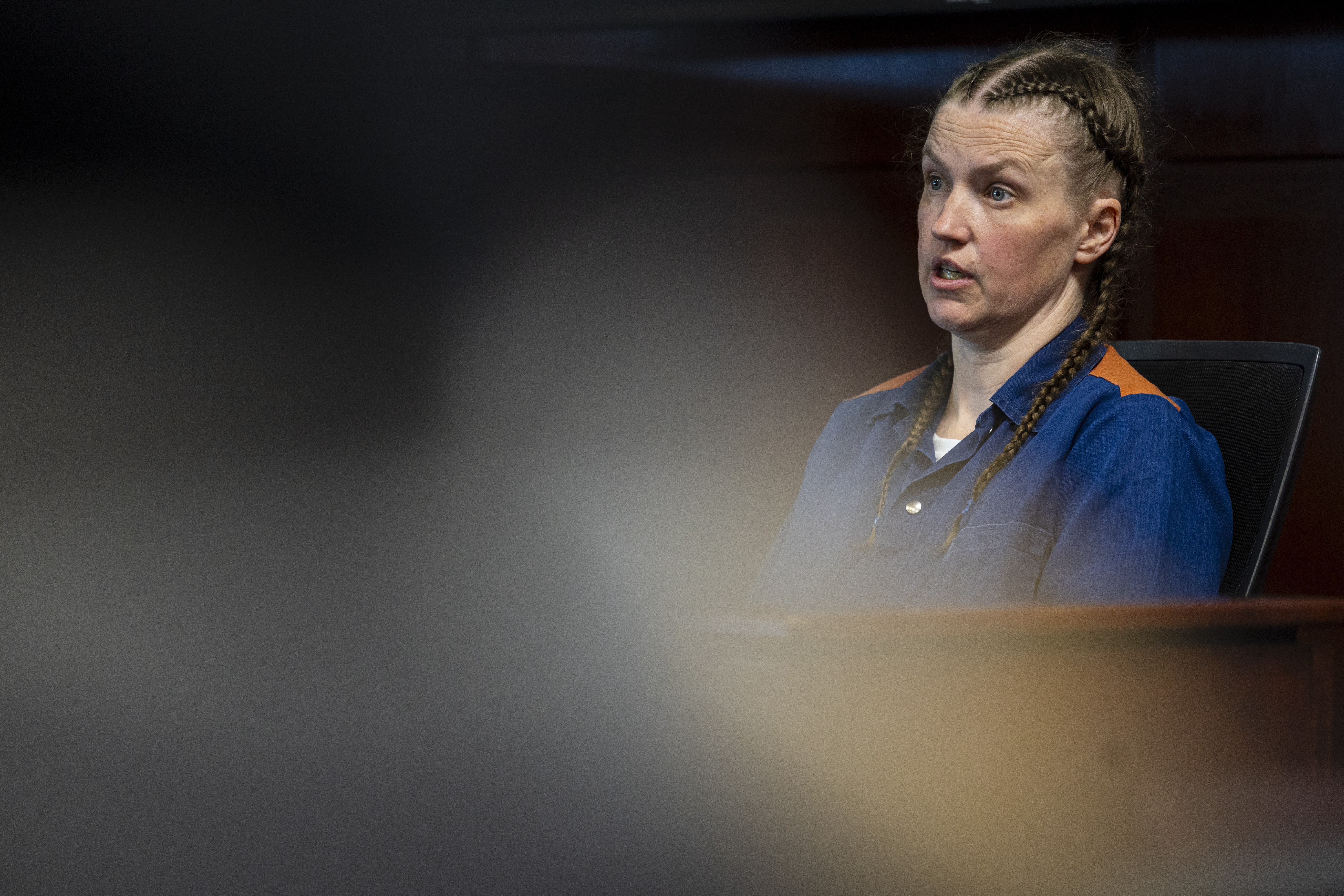 Shanda Vander Ark, the mother convicted of torturing her 15-year-old son to death, testifies during a Ginther hearing seeking a new trial at Muskegon County Circuit Court in Muskegon, Mich. on Friday, March 20, 2026. Vander Ark’s defense claims she was in a “catatonic state” throughout her trial that featured disturbing testimony of how she inflicted cruel punishments on her son, Timothy Ferguson, leading to the boy’s death. She is currently serving life in prison without parole.
