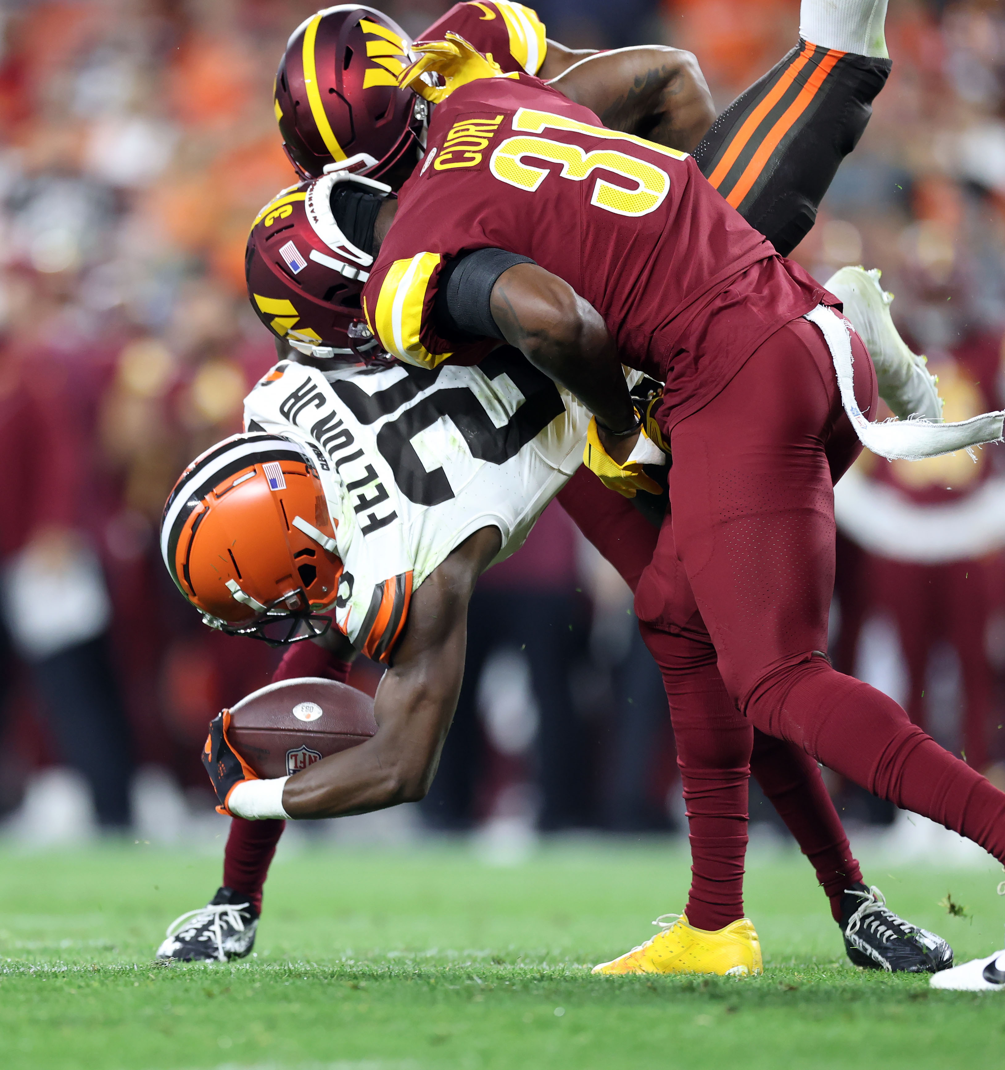 Washington Commanders safety Jartavius Martin defends during a preseason NFL  football game against the Cleveland Browns on Friday, Aug. 11, 2023, in  Cleveland. Washington won 17-15. (AP Photo/David Richard Stock Photo - Alamy