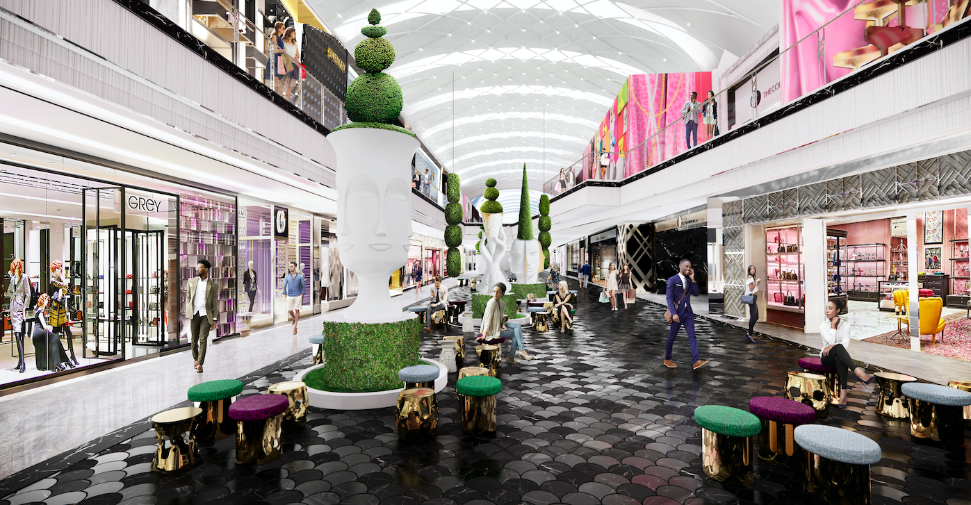 Sculptures by Jonathan Adler are displayed in The Avenue, a luxury shopping  wing of the American Dream mall, before its grand opening in East  Rutherford, N.J., Wednesday, Sept. 15, 2021. If you