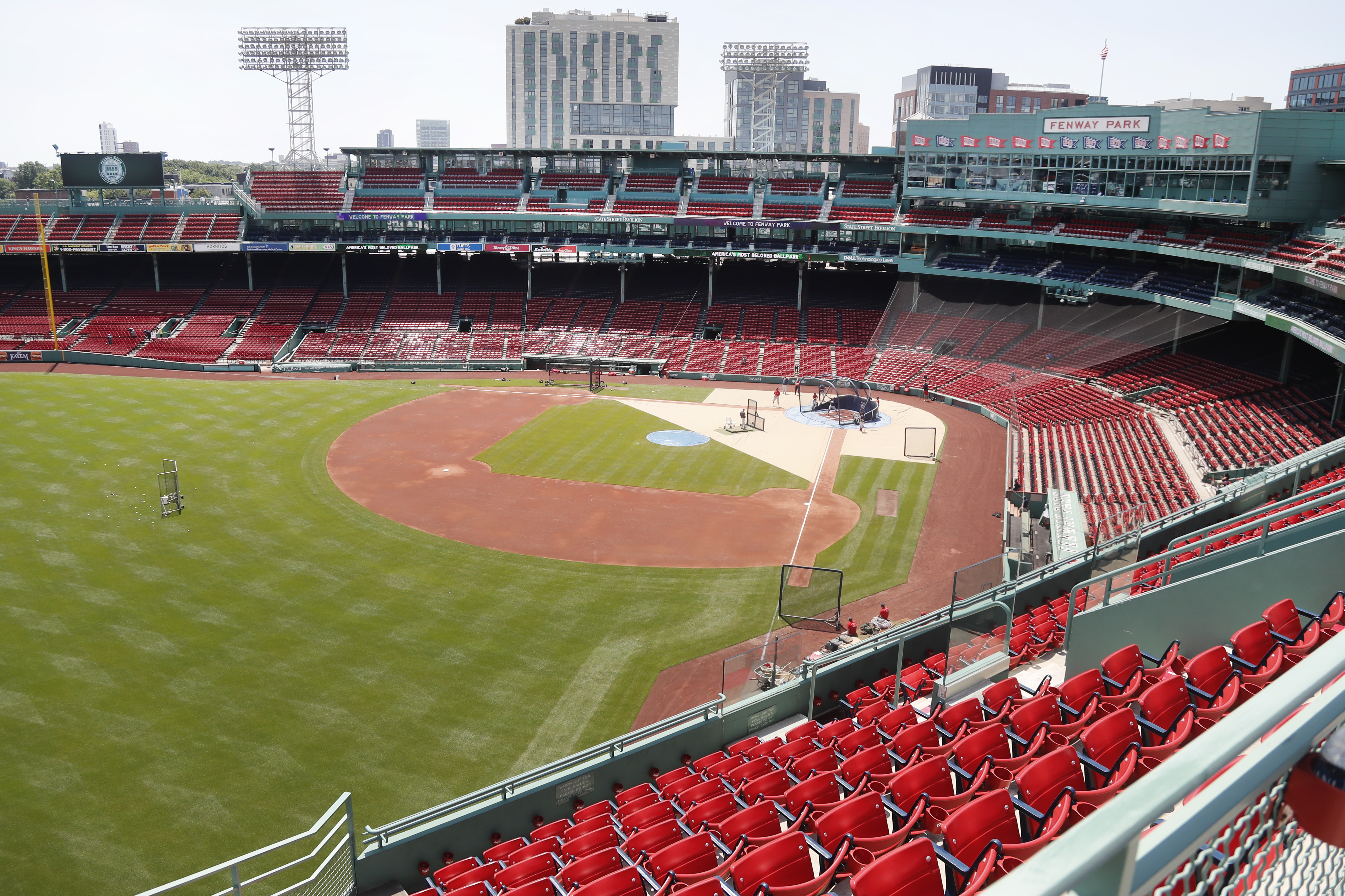 Boston Red Sox install green tents for extra Fenway Park dugout space so  players can social distance (see photos) 