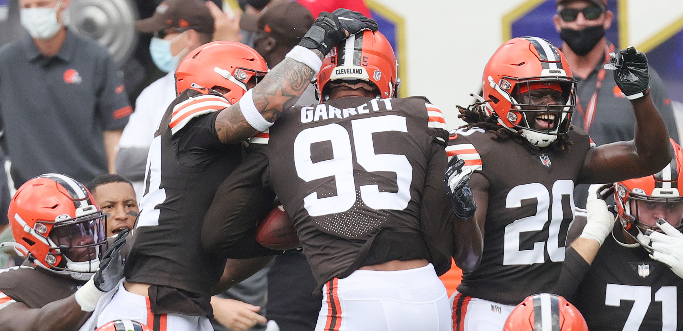 Cleveland Browns defensive end Myles Garrett vs, Baltimore Ravens