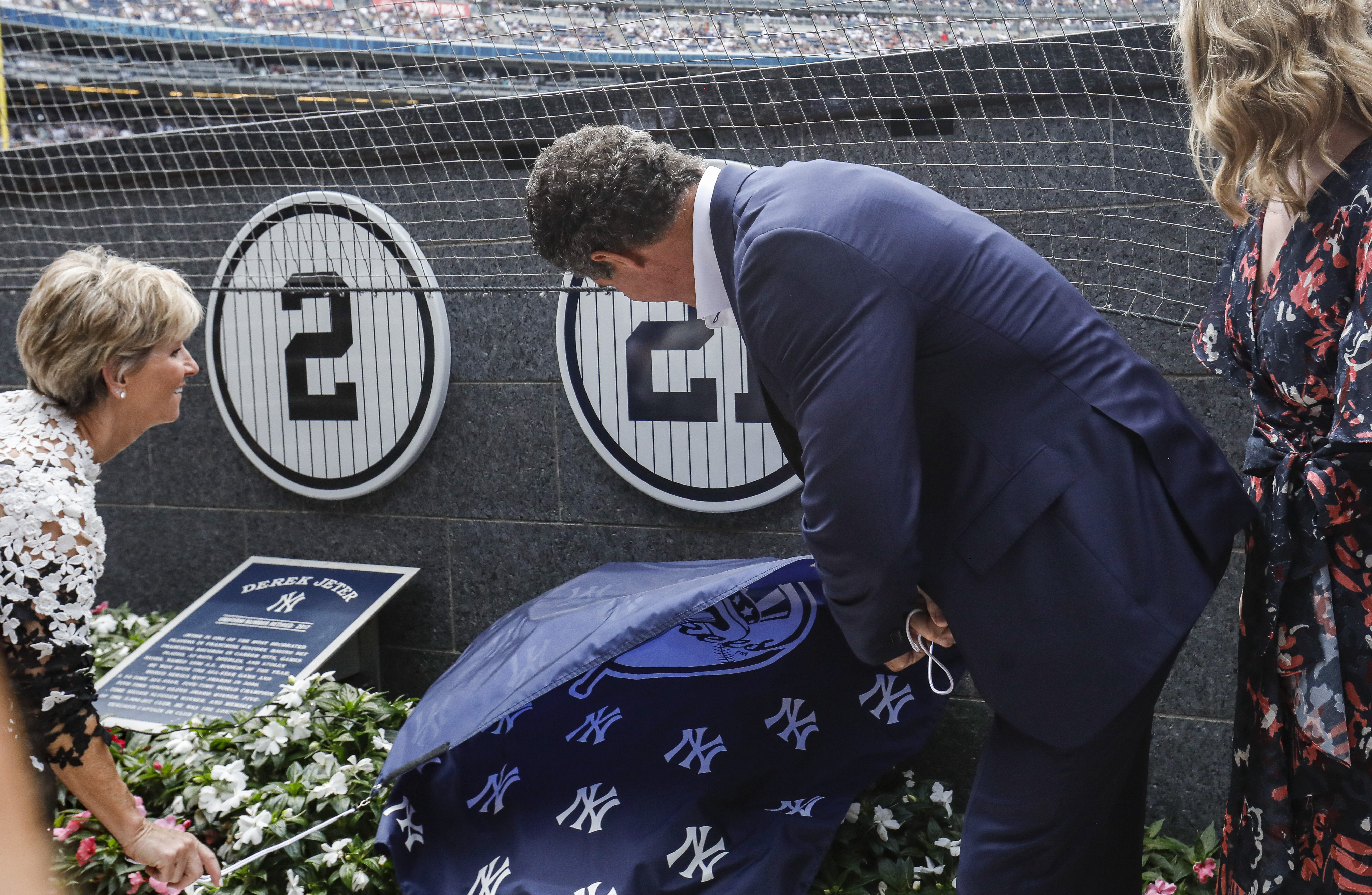 Retired New York Yankee Paul O'Neill, looks on with his wife Nevalee O'Neill  during a number retirement ceremony before a baseball game between the New  York Yankees and the Toronto Blue Jays