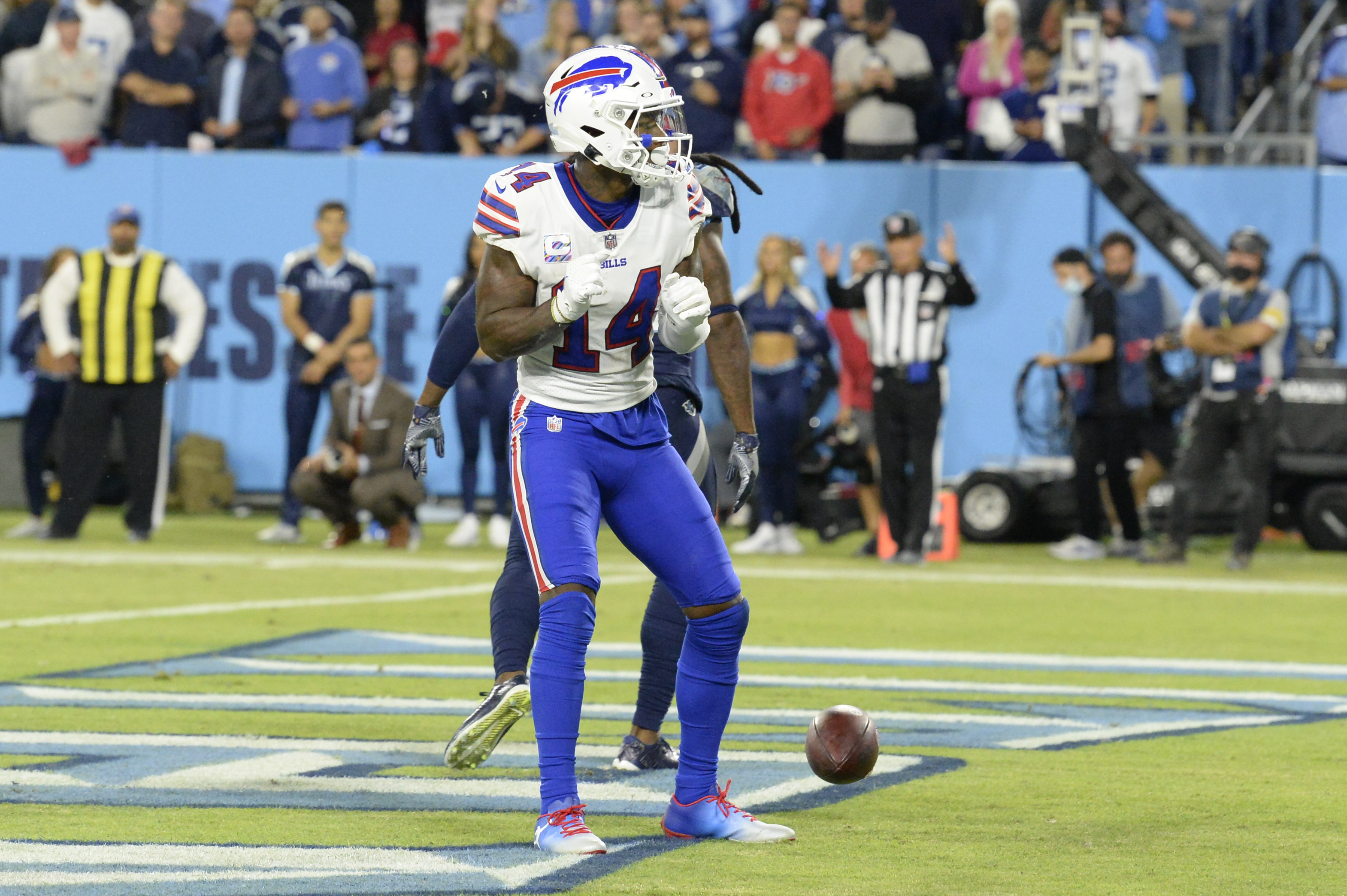 Buffalo Bills kicker Tyler Bass (2) kicks a 24-yard field goal against the  Tennessee Titans in the first half of an NFL football game Monday, Oct. 18,  2021, in Nashville, Tenn. (AP