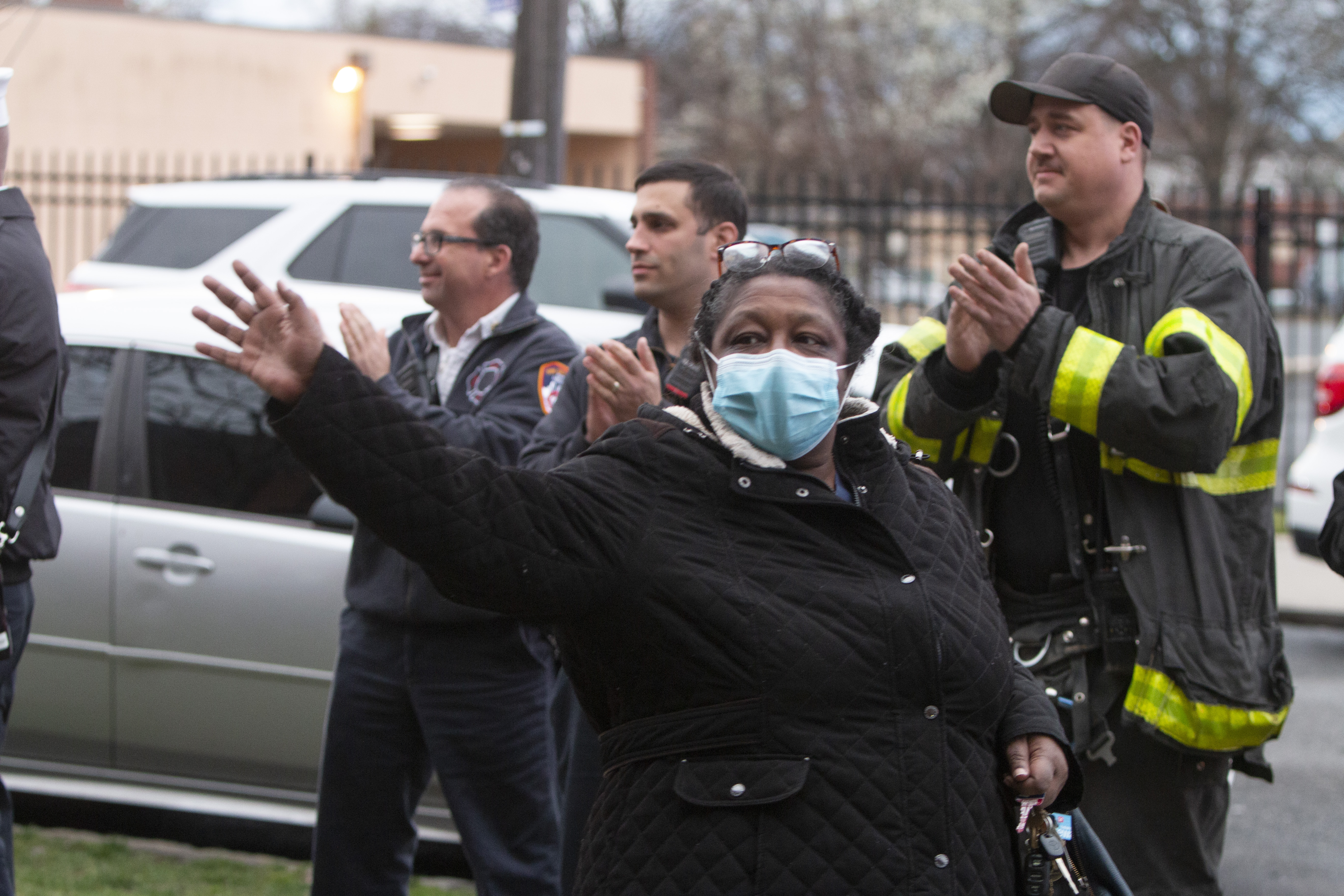 First responders gathered outside Richmond University Hospital on Friday, April 3, 2020 to applaud the hospital's staff. (Staten Island Advance/ Paul Liotta)