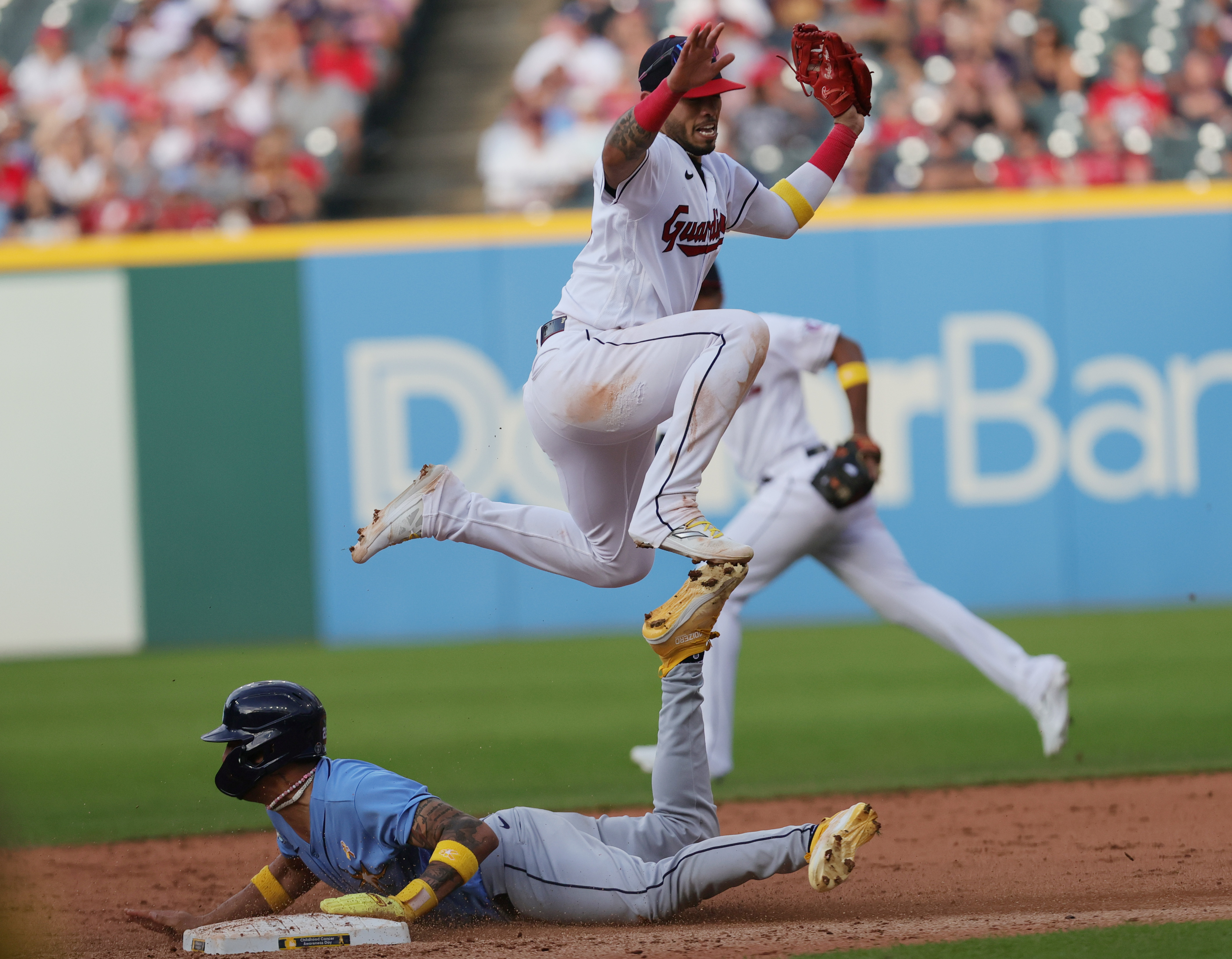 Jose Siri of the Houston Astros makes a catch on a fly ball by Myles