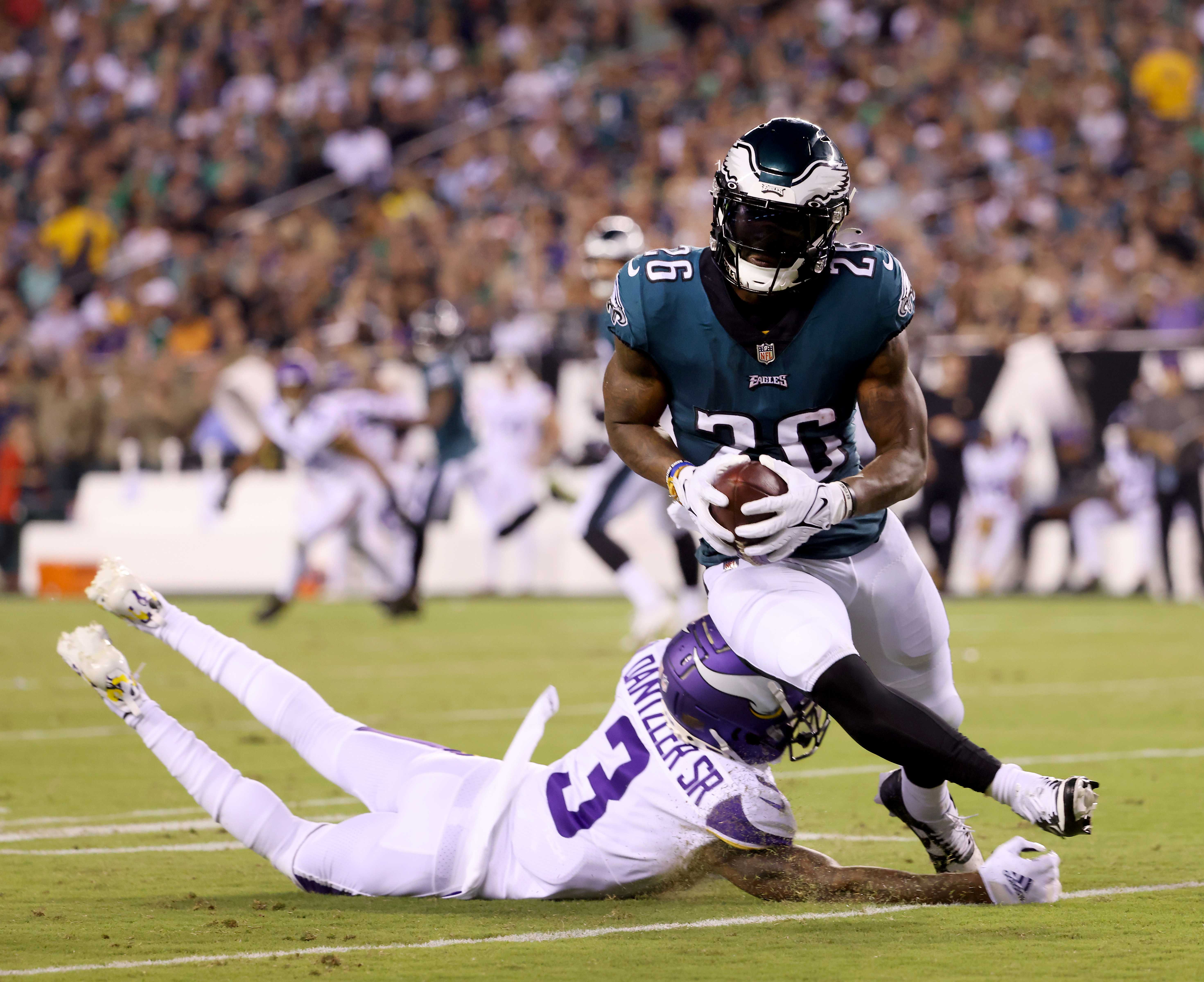 Minnesota Vikings cornerback Cameron Dantzler Sr. (3) in action against the  Philadelphia Eagles during an NFL