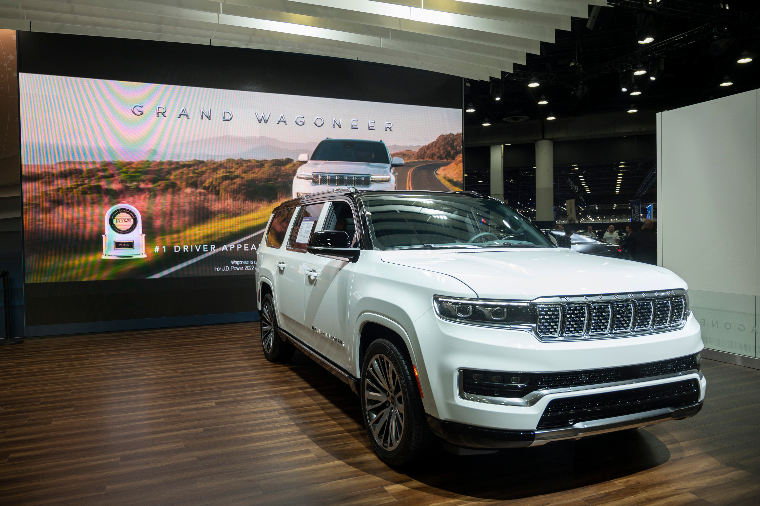 The Jeep Grand Wagoneer on display during the 2022 North American International Auto Show at Huntington Place in Detroit on Wednesday, Sept. 14 2022.