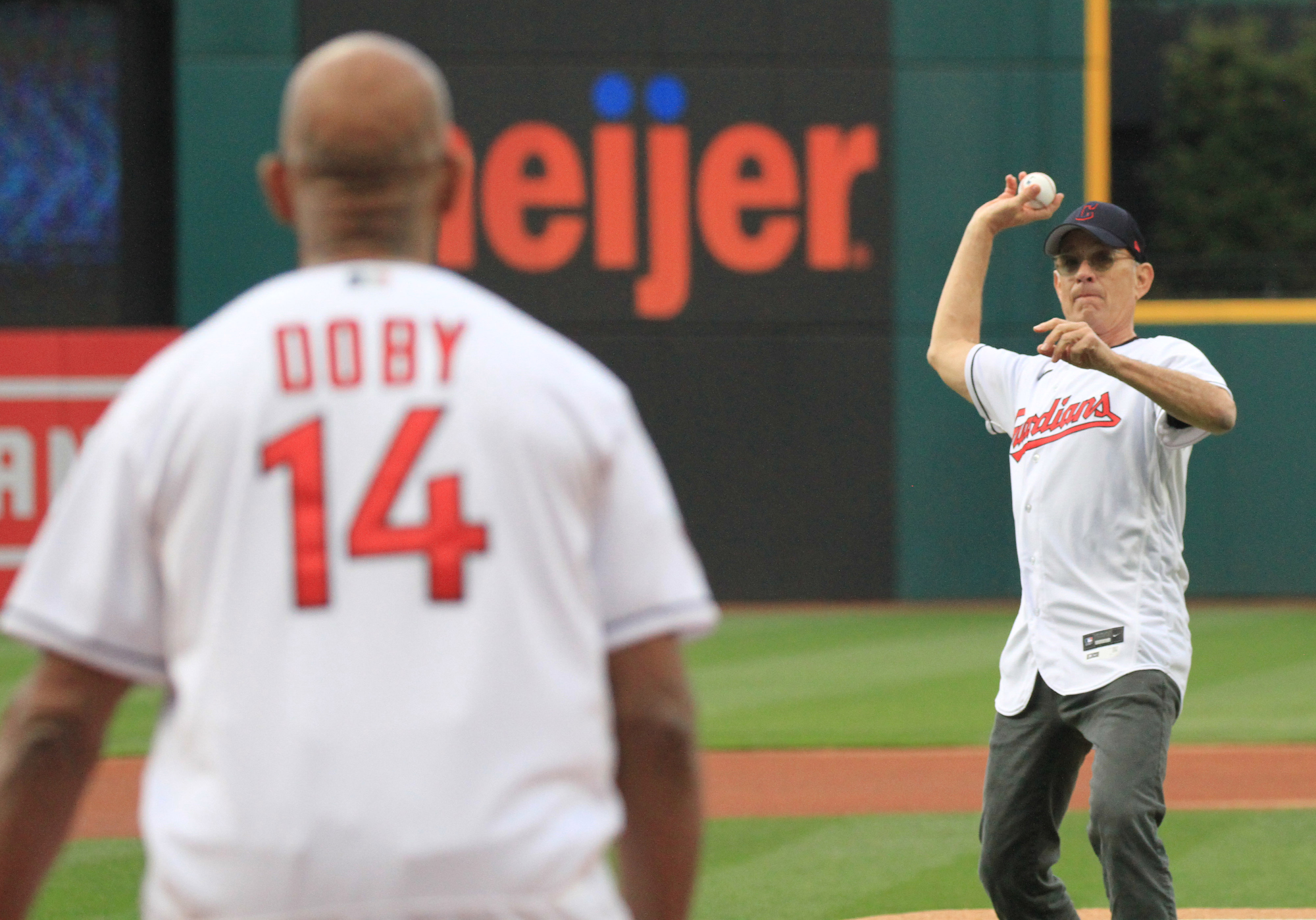 Larry Doby Jr. to catch ceremonial first pitch from Tom Hanks