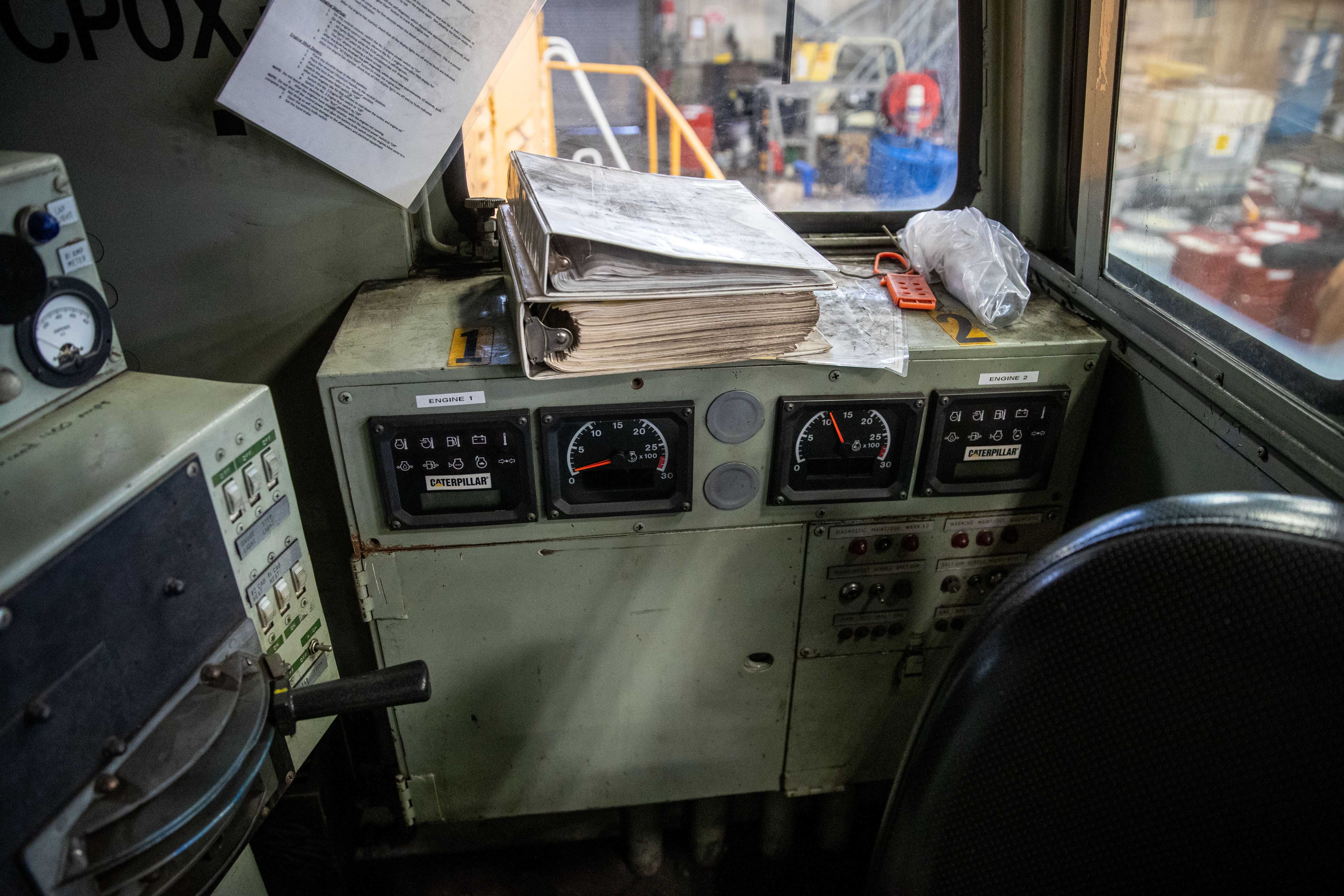Inside a 1979 GE diesel train locomotive at the Consumers Energy J.H. Campbell plant in Port Sheldon Township on Monday, Feb. 13, 2023. Consumers Energy is donating the locomotive to the Coopersville and Marne Railway. (Cory Morse | MLive.com)