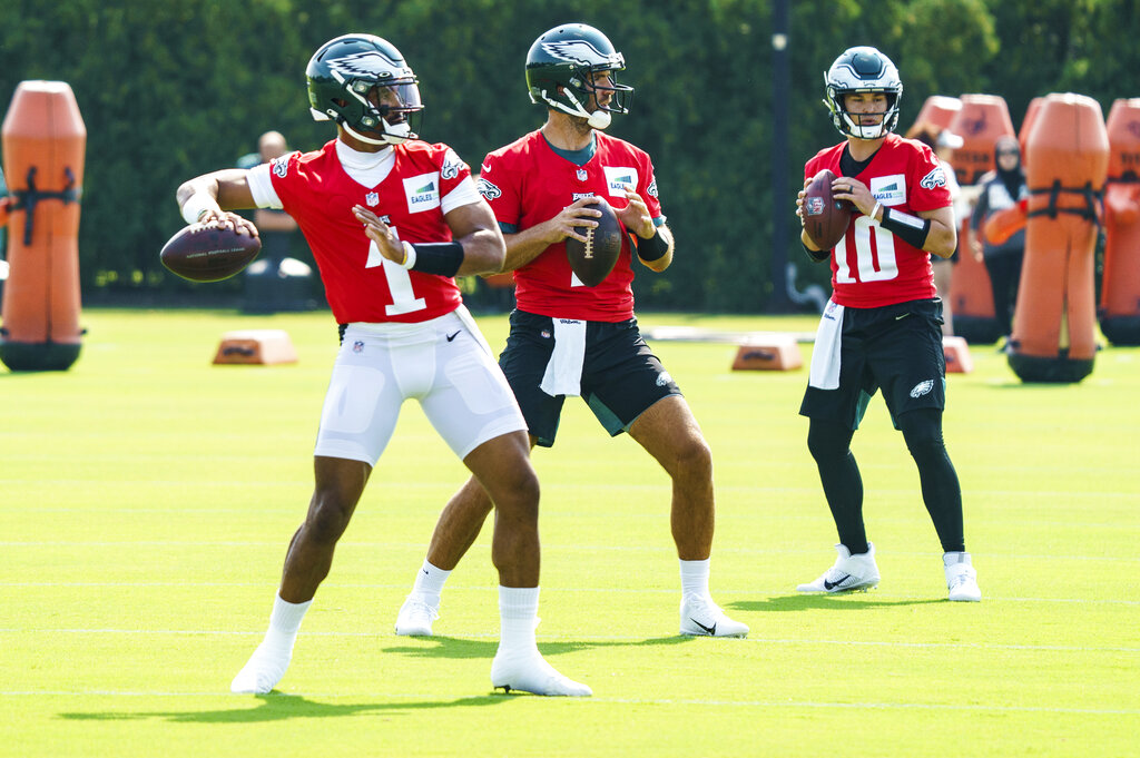 Eagles training camp: Jalen Hurts sporting his new No. 1 jersey