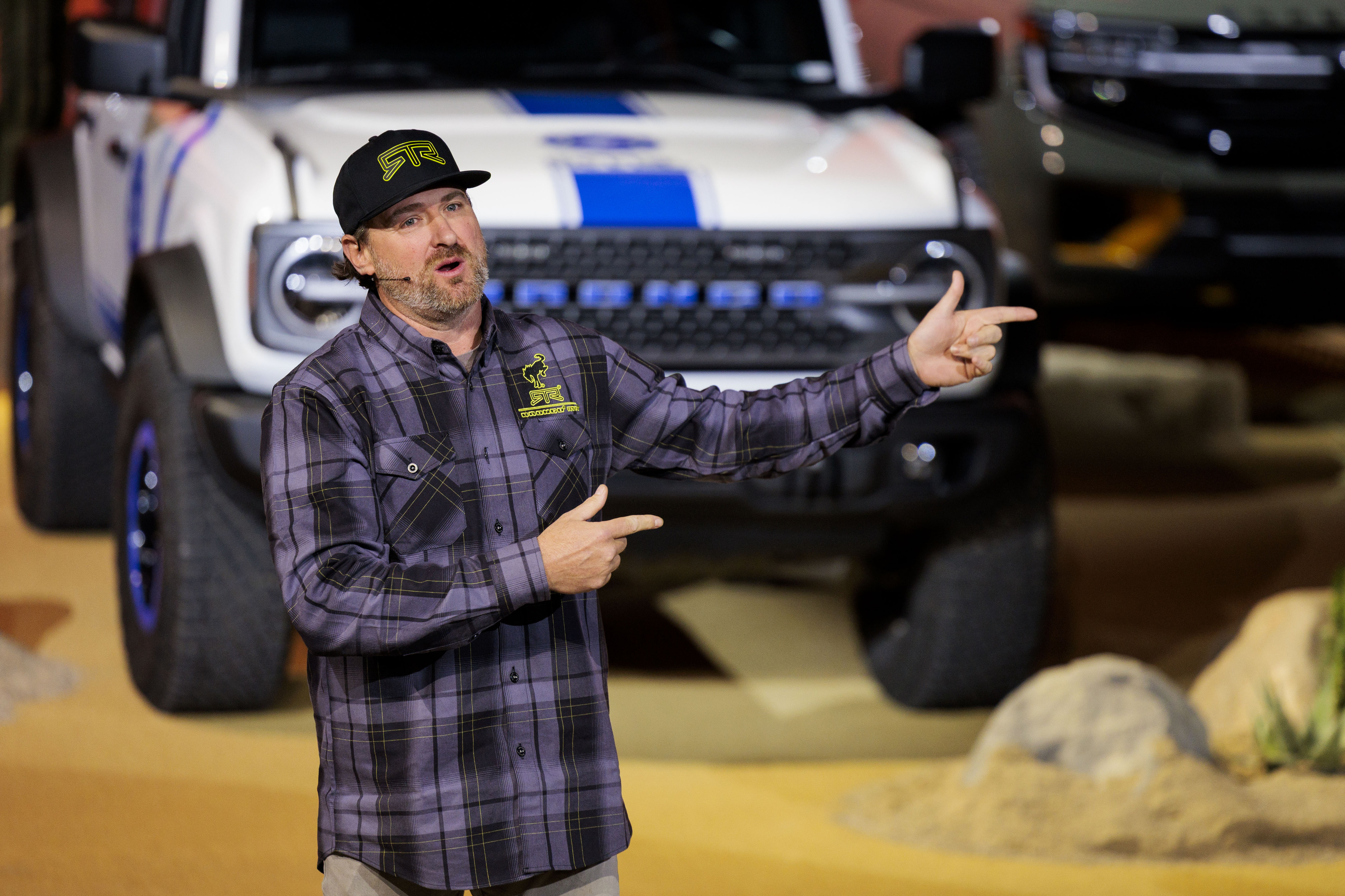 Vaughn Gittin Jr. of RTR Racing unveils the new Ford Bronco RTR during a Ford Motor Company event ahead of the Detroit Auto Show at Huntinton Place in Detroit on Tuesday, Jan. 13 2026.