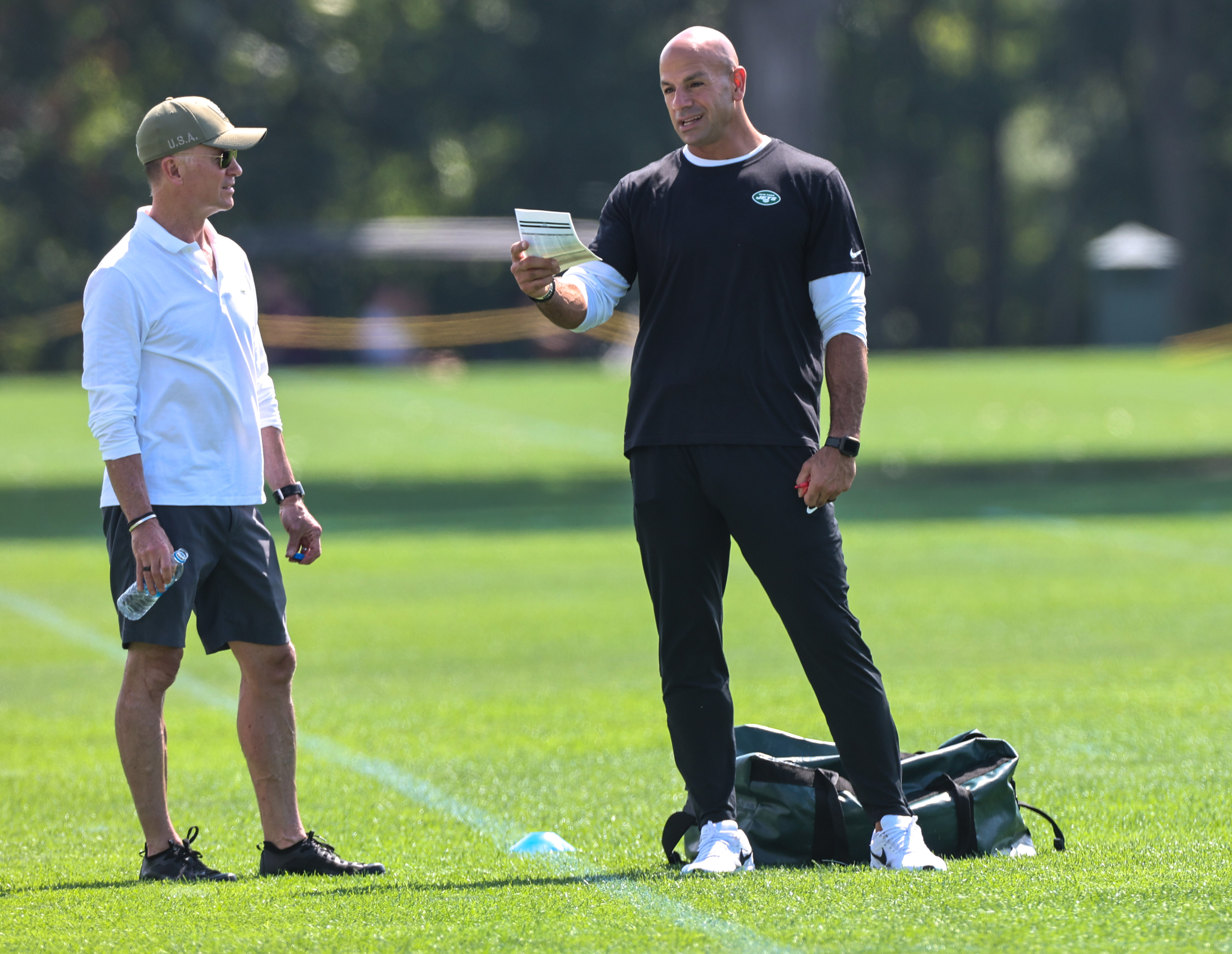 Florham Park, New Jersey, USA. August 2, 2022, Florham Park, New Jersey,  USA: New York Jets' linebacker Hamsah Nasirildeen (45) runs a drill during  Jets training camp at the Atlantic Health Jets