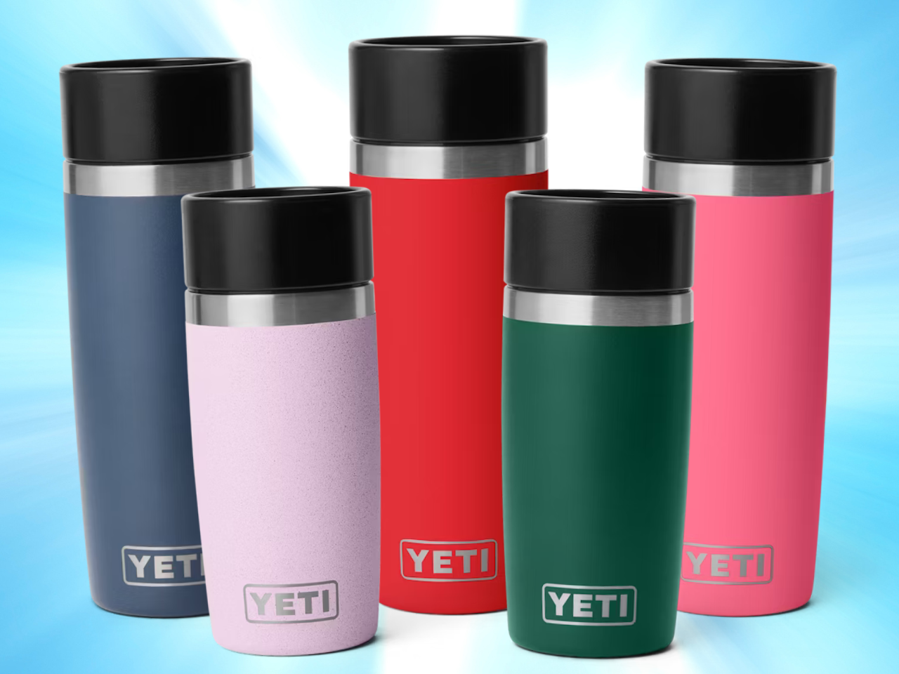 YETI dropped 2 Rambler travel bottles in Cherry Blossom & Black