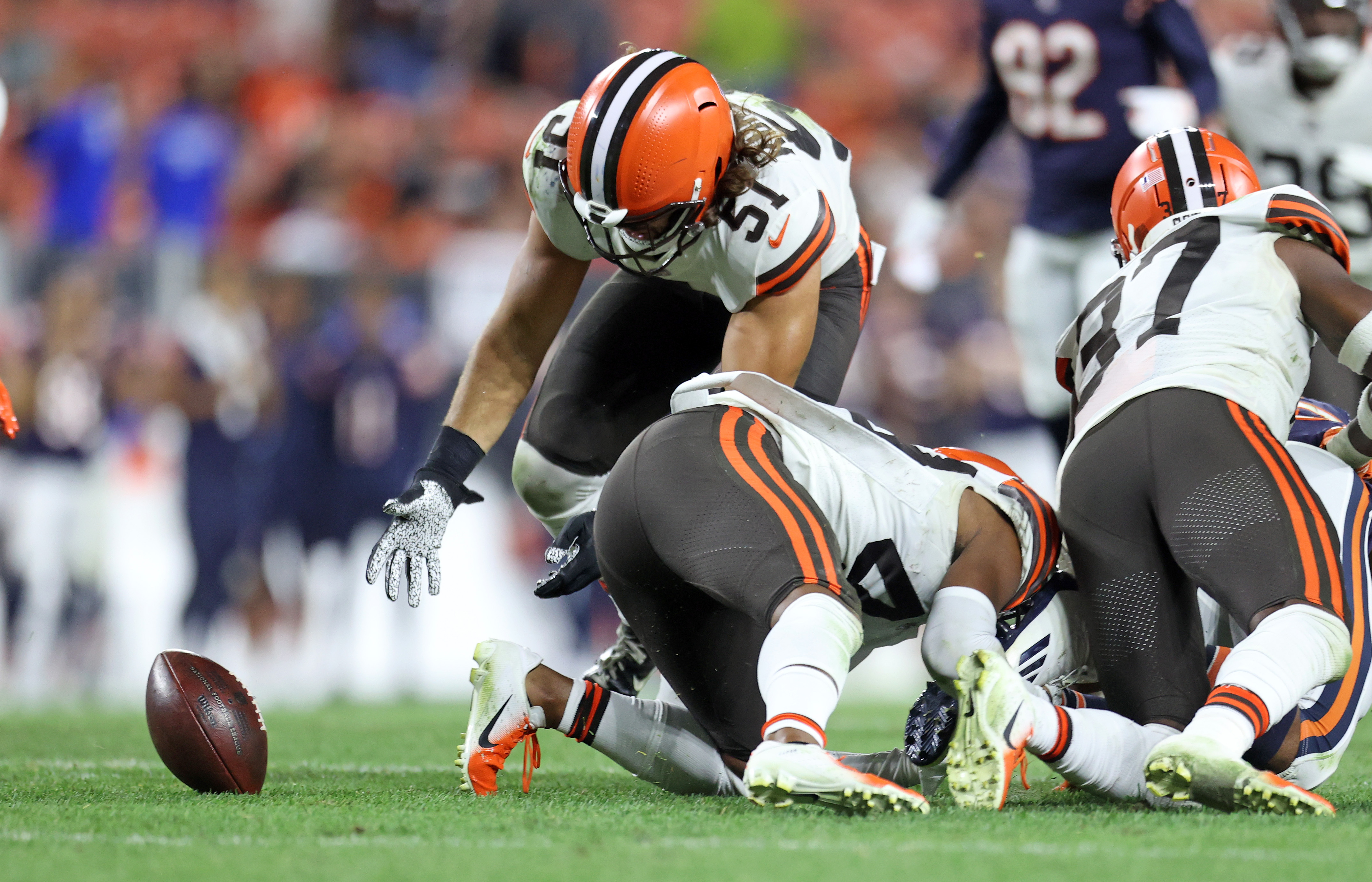 Chicago Bears linebacker Matt Adams (44) runs after the ball during an NFL  preseason football game against the Cleveland Browns, Saturday Aug. 27,  2022, in Cleveland. (AP Photo/Kirk Irwin Stock Photo - Alamy