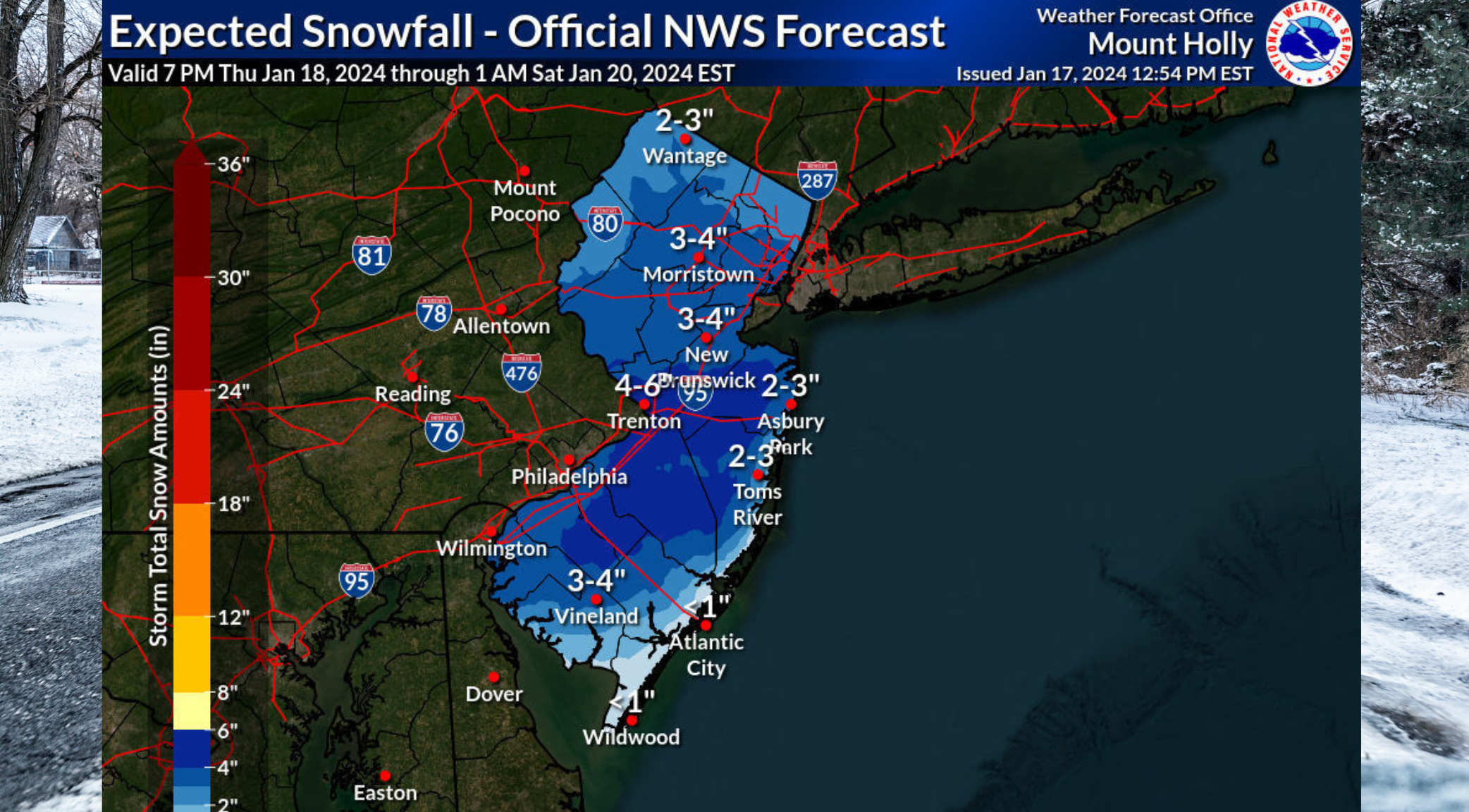 The latest storm forecast calls for 4 to 6 inches of snow in parts of the state on Friday