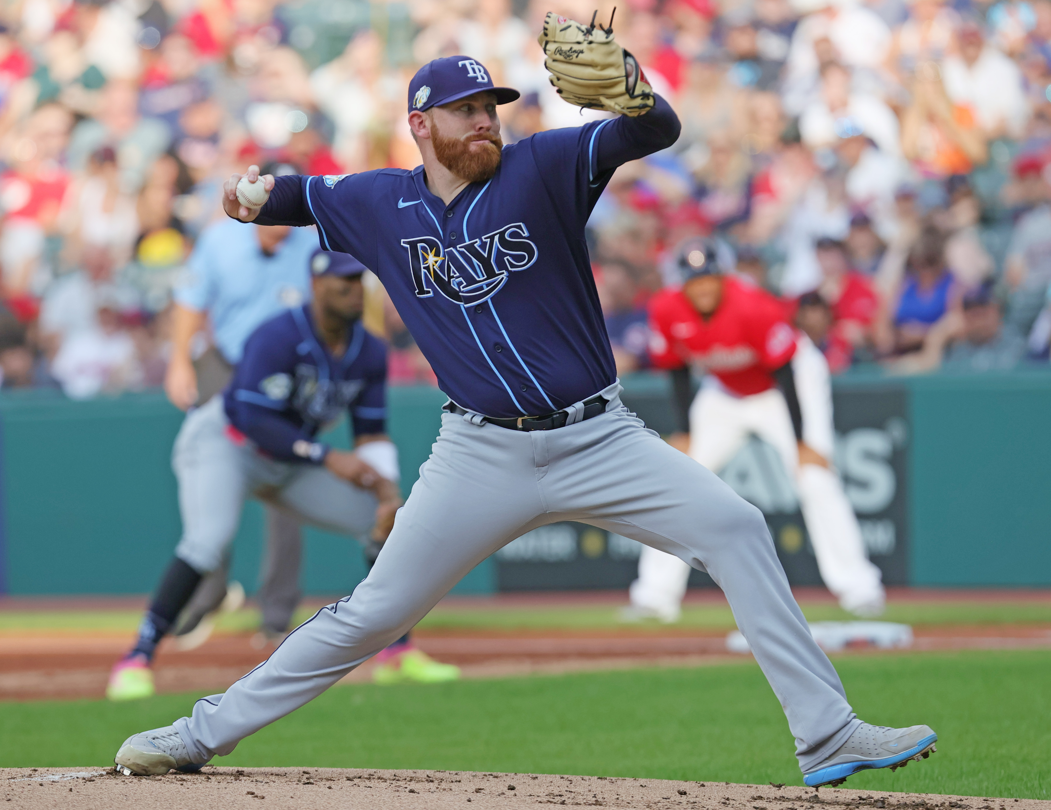 Tampa Bay Rays starting pitcher Zack Littell throws in the first inning