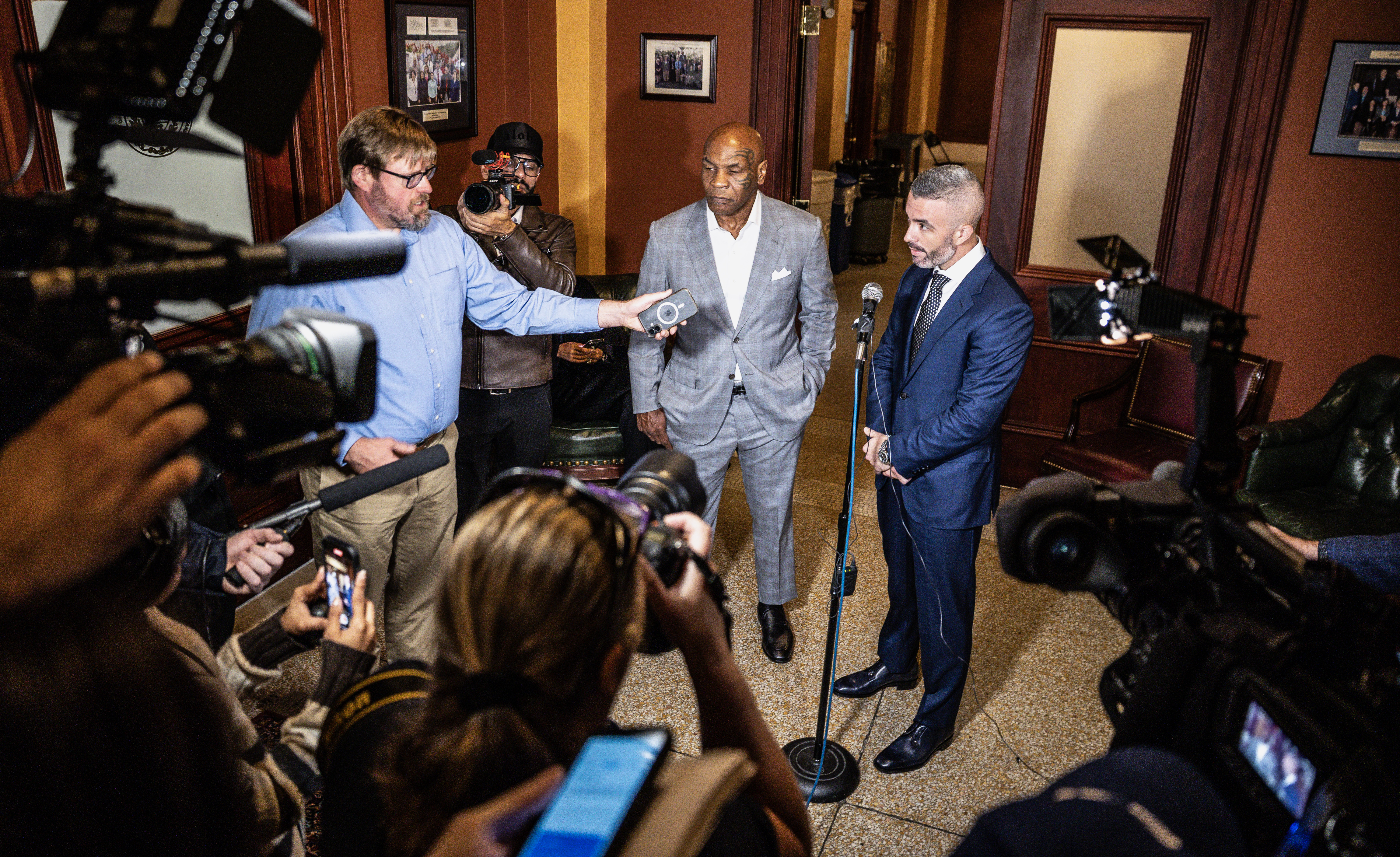 Mike Tyson, with Ryan Burke, COO of Carma HoldCo, speaks about meeting with state legislators at the Capitol in Harrisburg to advocate for the legalization of adult-use cannabis.   October 29, 2025.  Dan Gleiter | dgleiter@pennlive.com