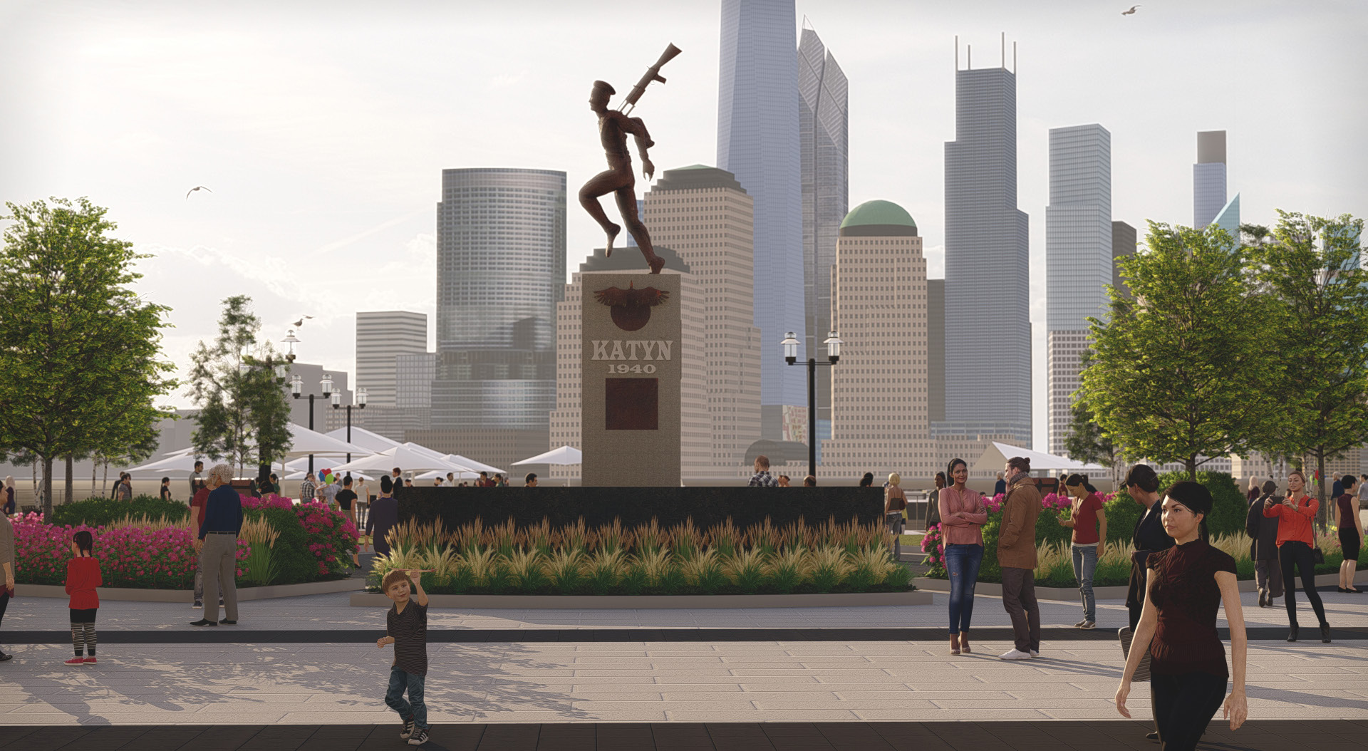 New designs for Exchange Place Plaza open up space around Katyn Memorial