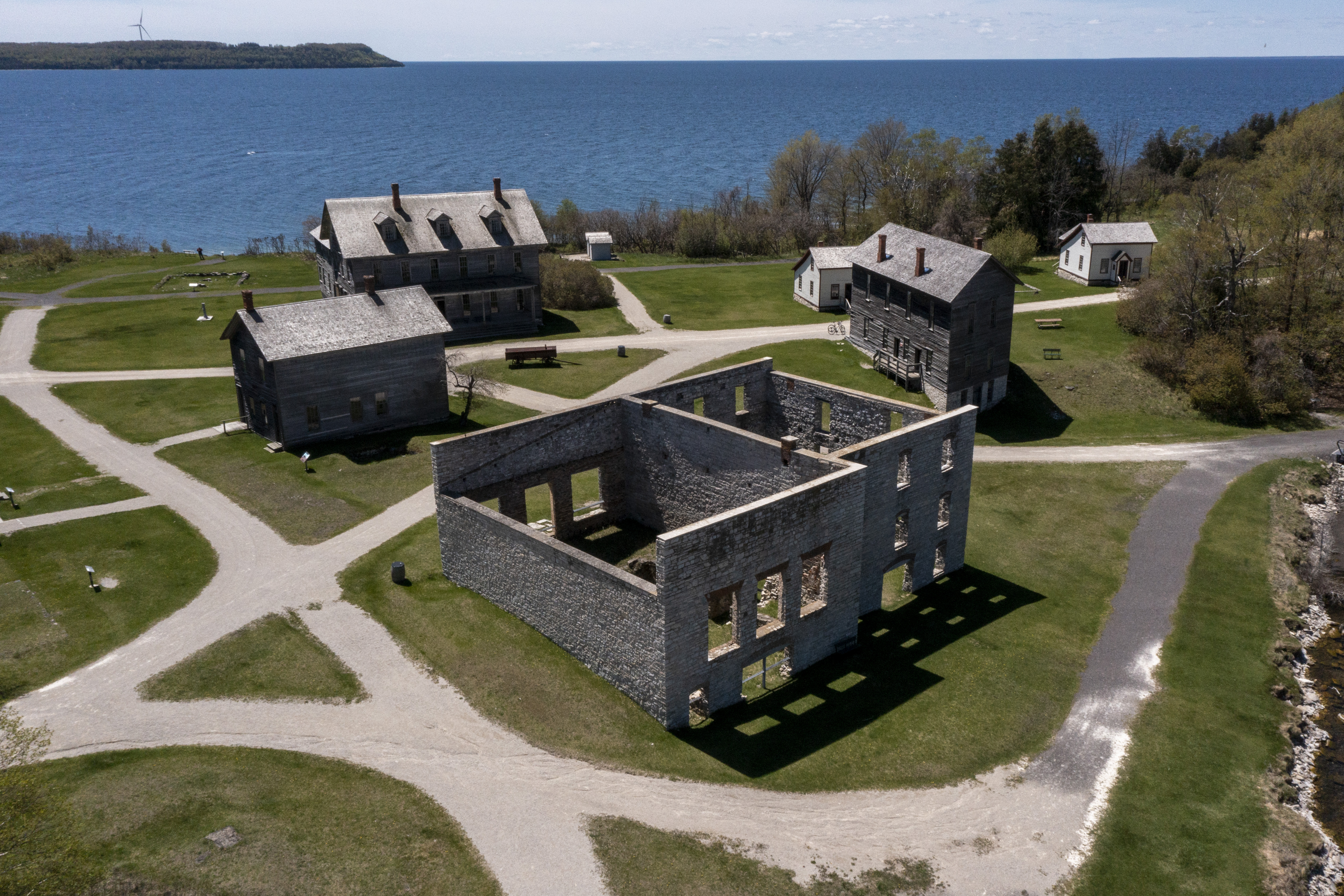 Fayette Historic State Park near Garden on Tuesday, May 17, 2022. The historic townsite manufactured charcoal pig iron between 1867 and 1891. (Drone image by Cory Morse | MLive.com)
