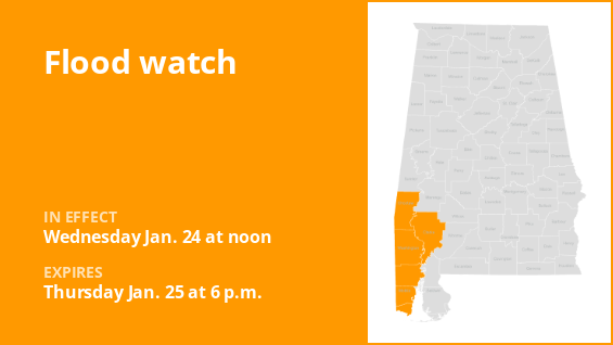 Alabama is under a flood watch until Thursday evening