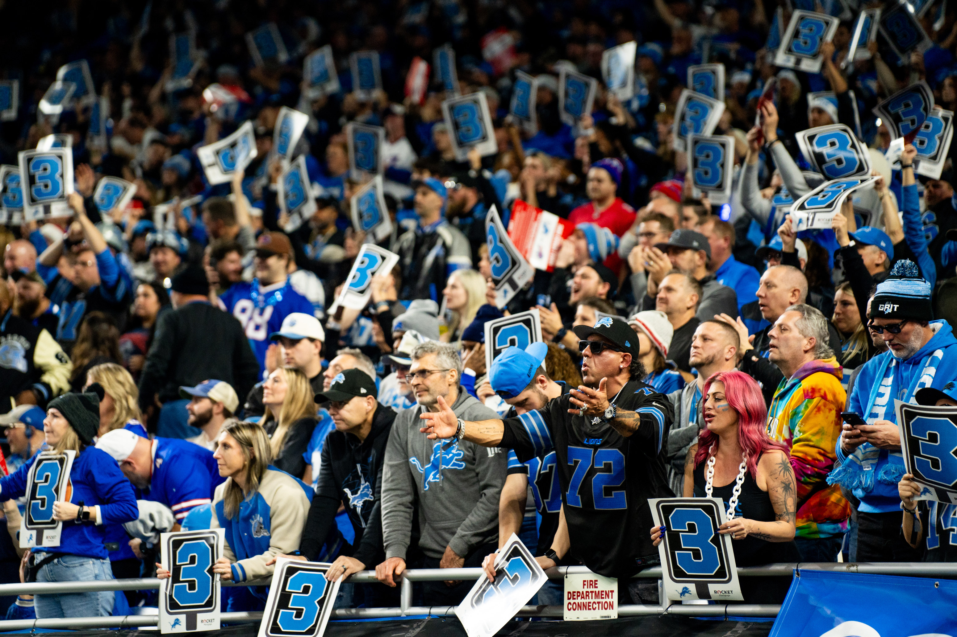 Lions fans fire up on third down during the Detroit Lions game against the Buffalo Bills at Ford Field on Sunday, Dec. 15, 2024. Lions lost to the Bills, 48-42.