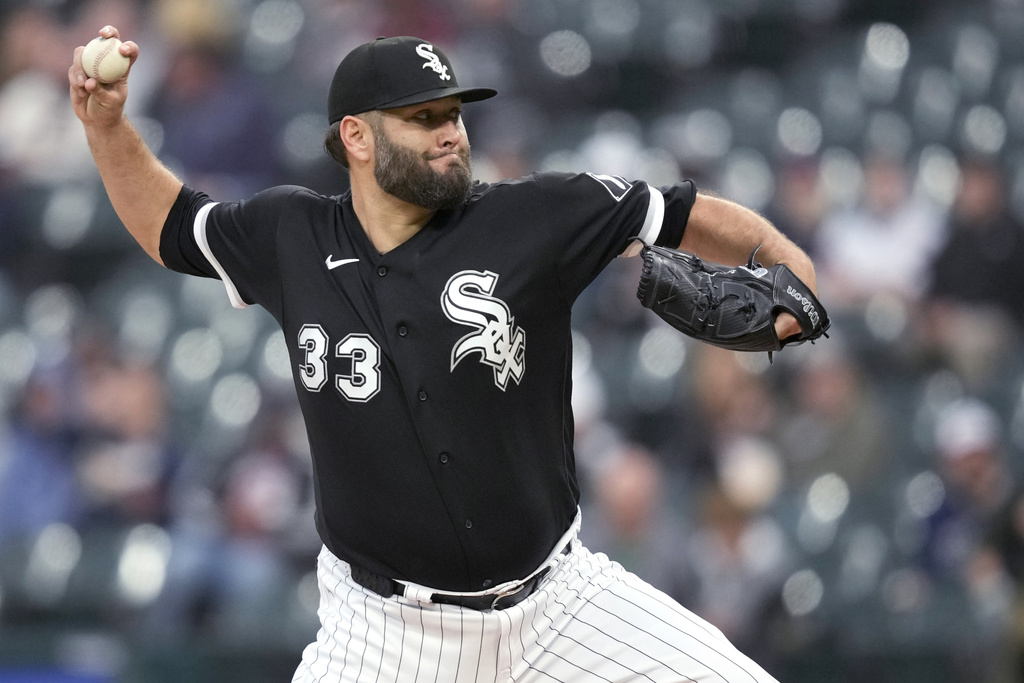 White Sox starting pitcher Lance Lynn collects his thoughts after allowing  a three-run home run to Yankees right fielder Aaron Judge (99) in the third  inning in the Field of Dreams game