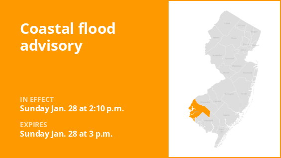 A coastal flood warning was issued for Salem County Sunday afternoon