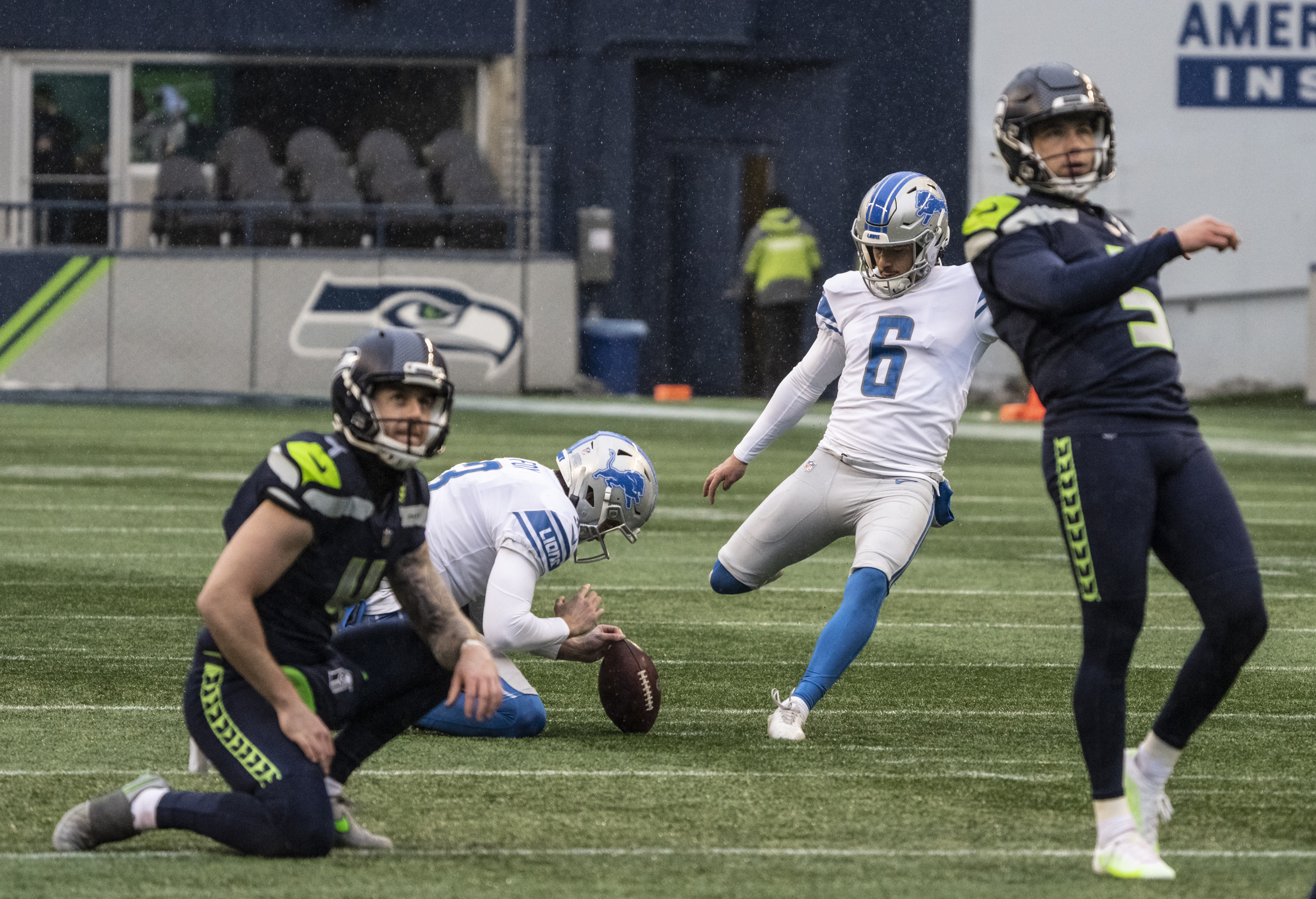 Seattle Seahawks punter Michael Dickson (4) on the sideline before