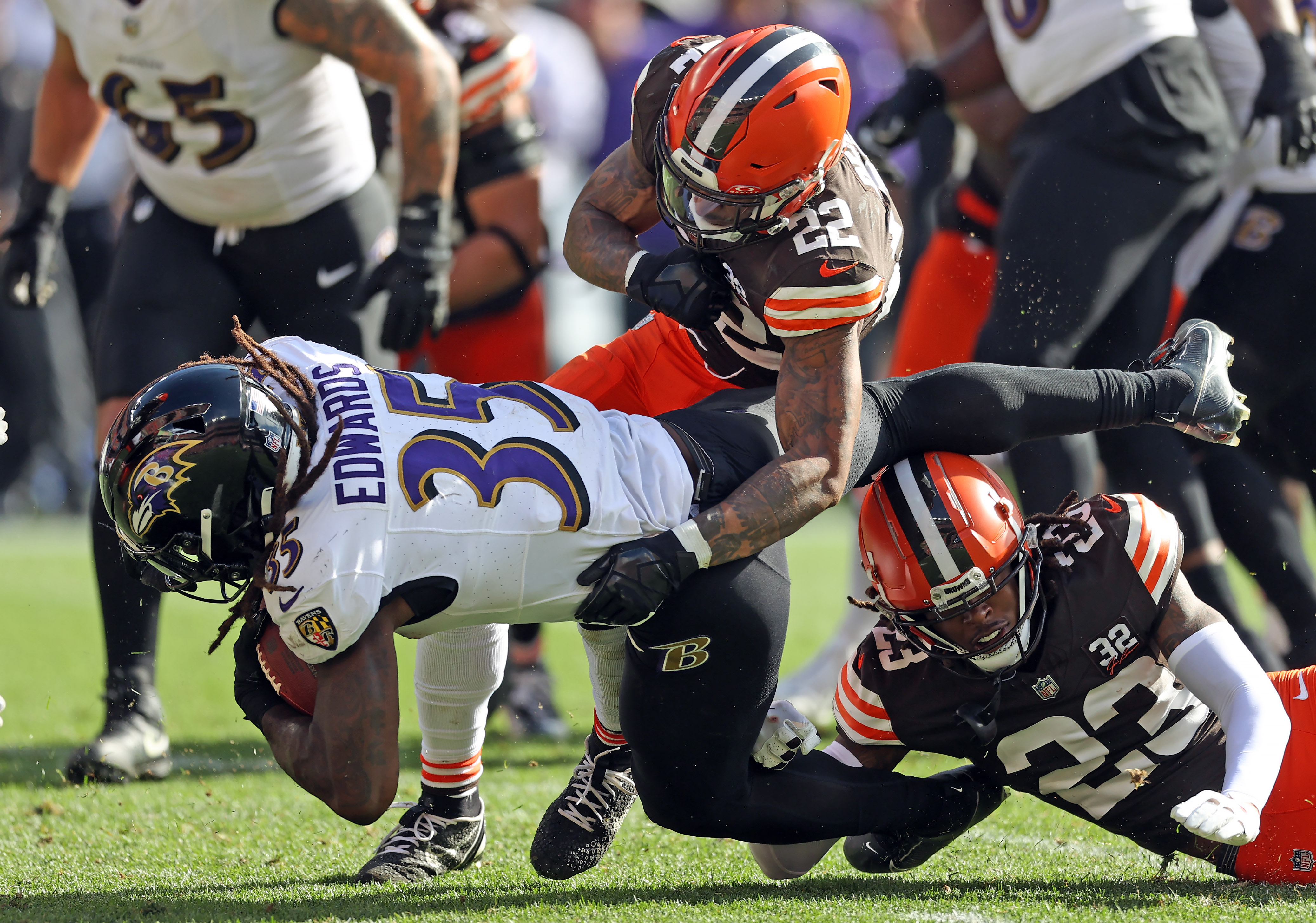 Browns' Myles Garrett in a walking boot following loss to Ravens