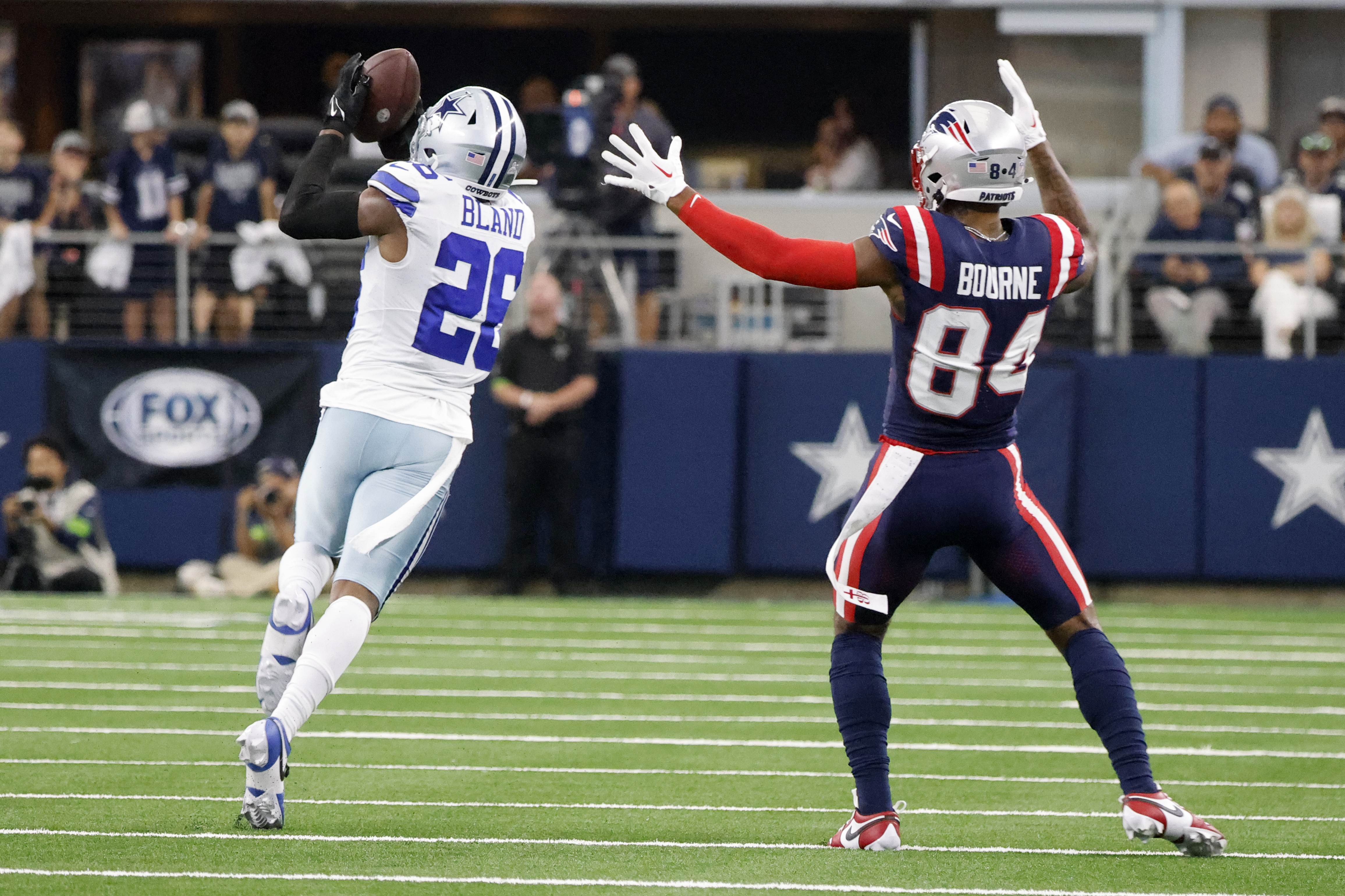 Dallas Cowboys safety Donovan Wilson (6) intercepts a pass