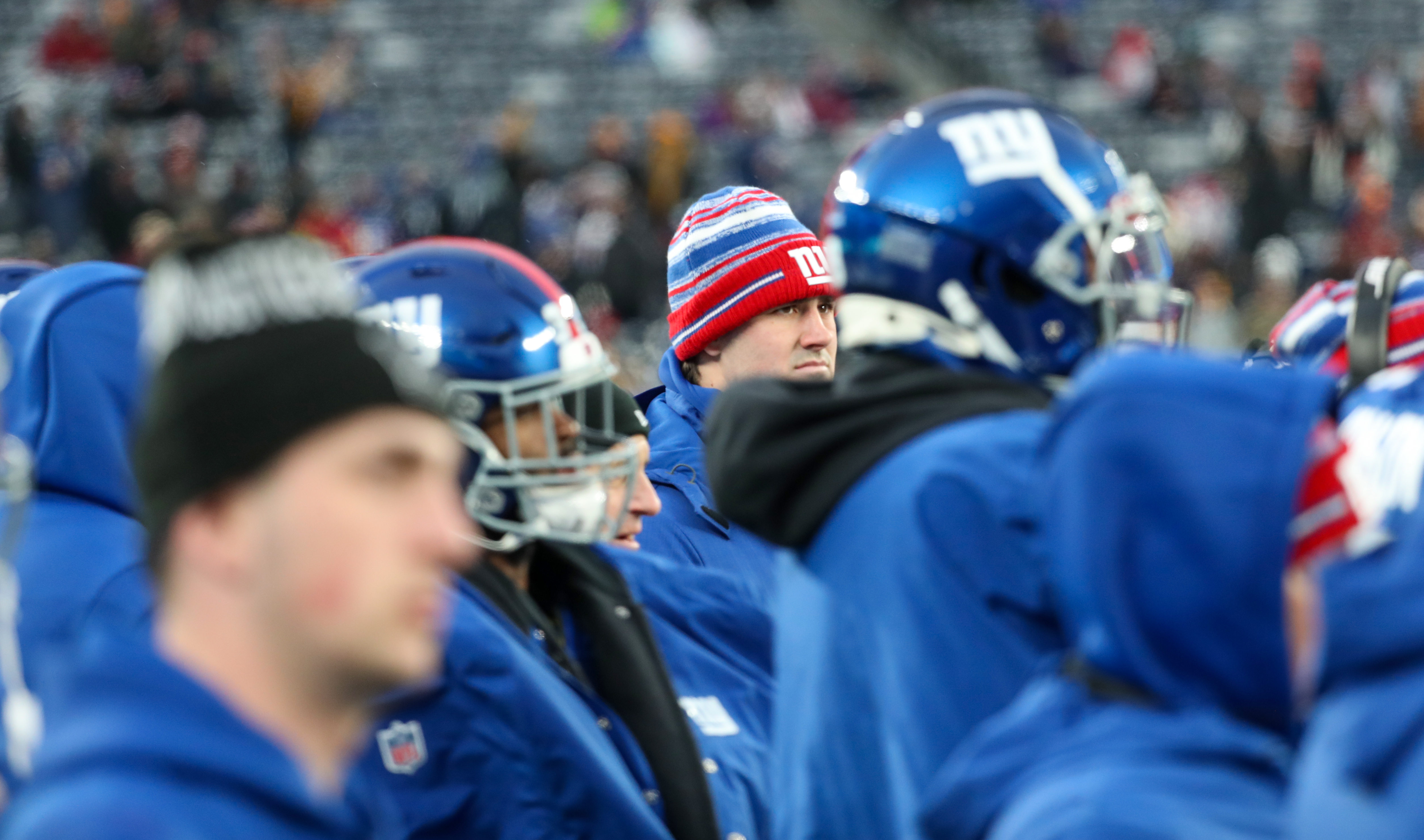 New York Giants quarterback Jake Fromm (17) reacts after throwing a  touchdown pass with Saquon Barkley (26) against the Washington Football  Team during an NFL football game, Sunday, Jan. 9, 2022, in