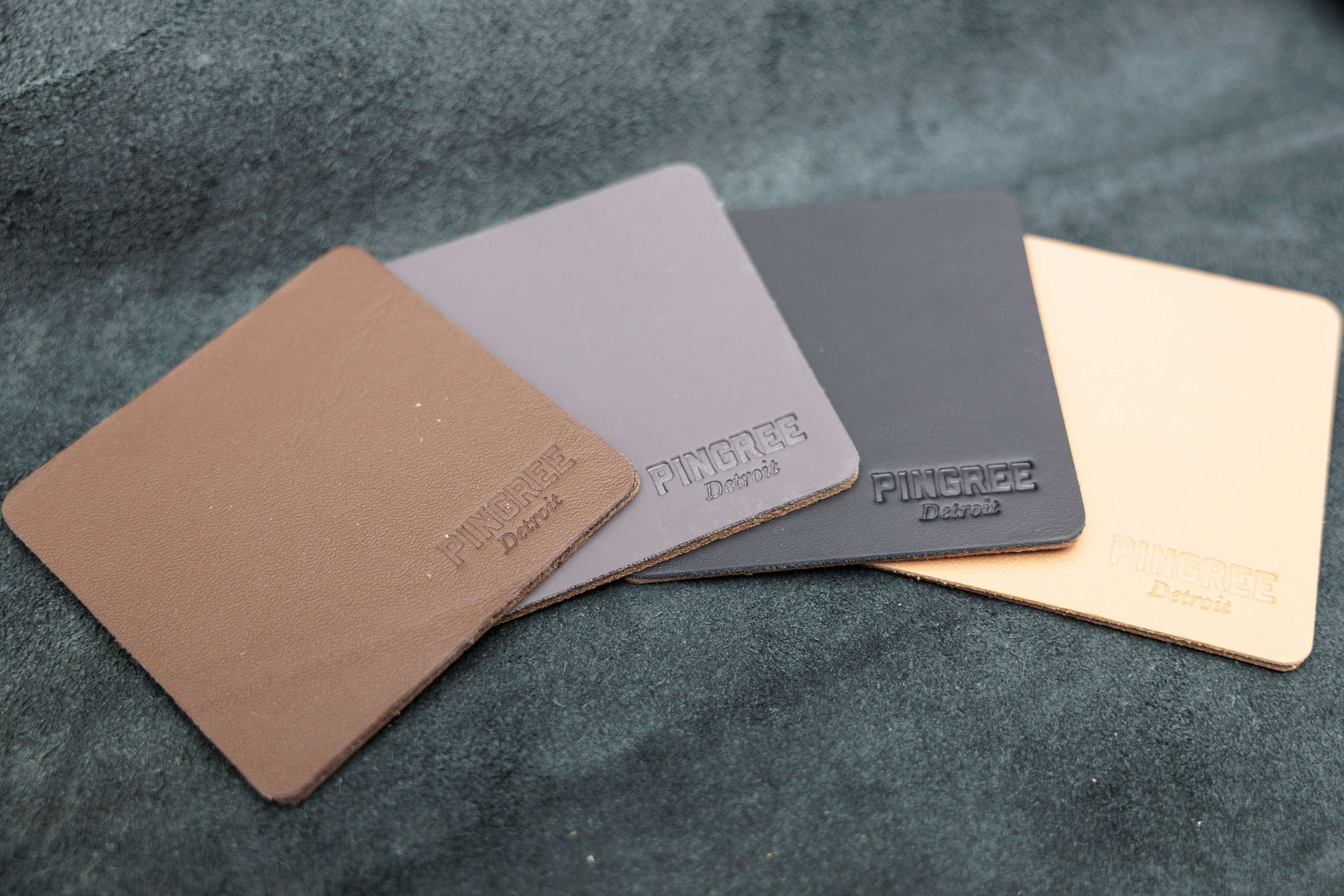 Corktown Coasters - made from upcycled automotive leather scraps - at Pingree Detroit, 15707 Livernois in Detroit on Monday, Oct. 6 2025.