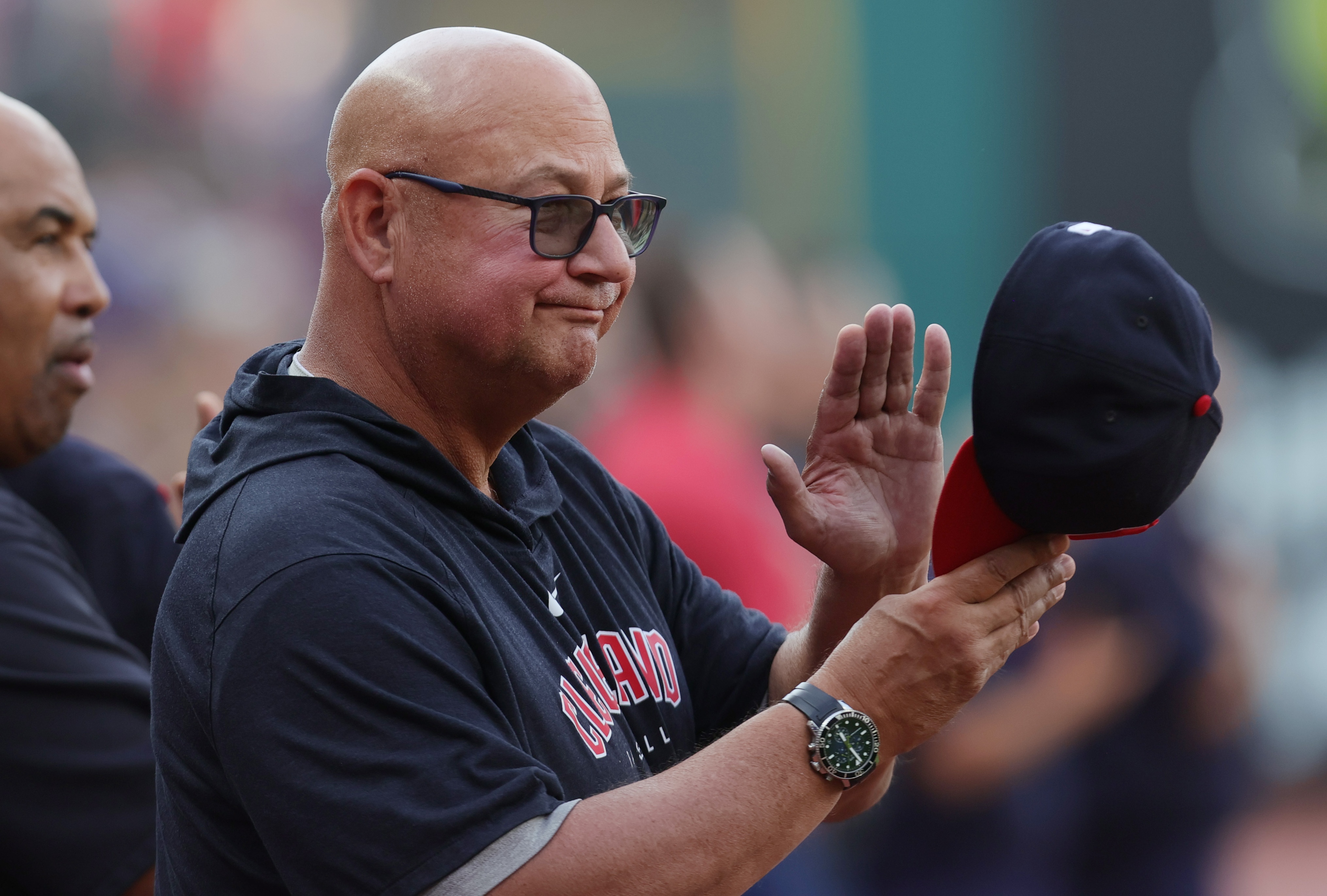 Cleveland Guardians manager Terry Francona during the national anthem