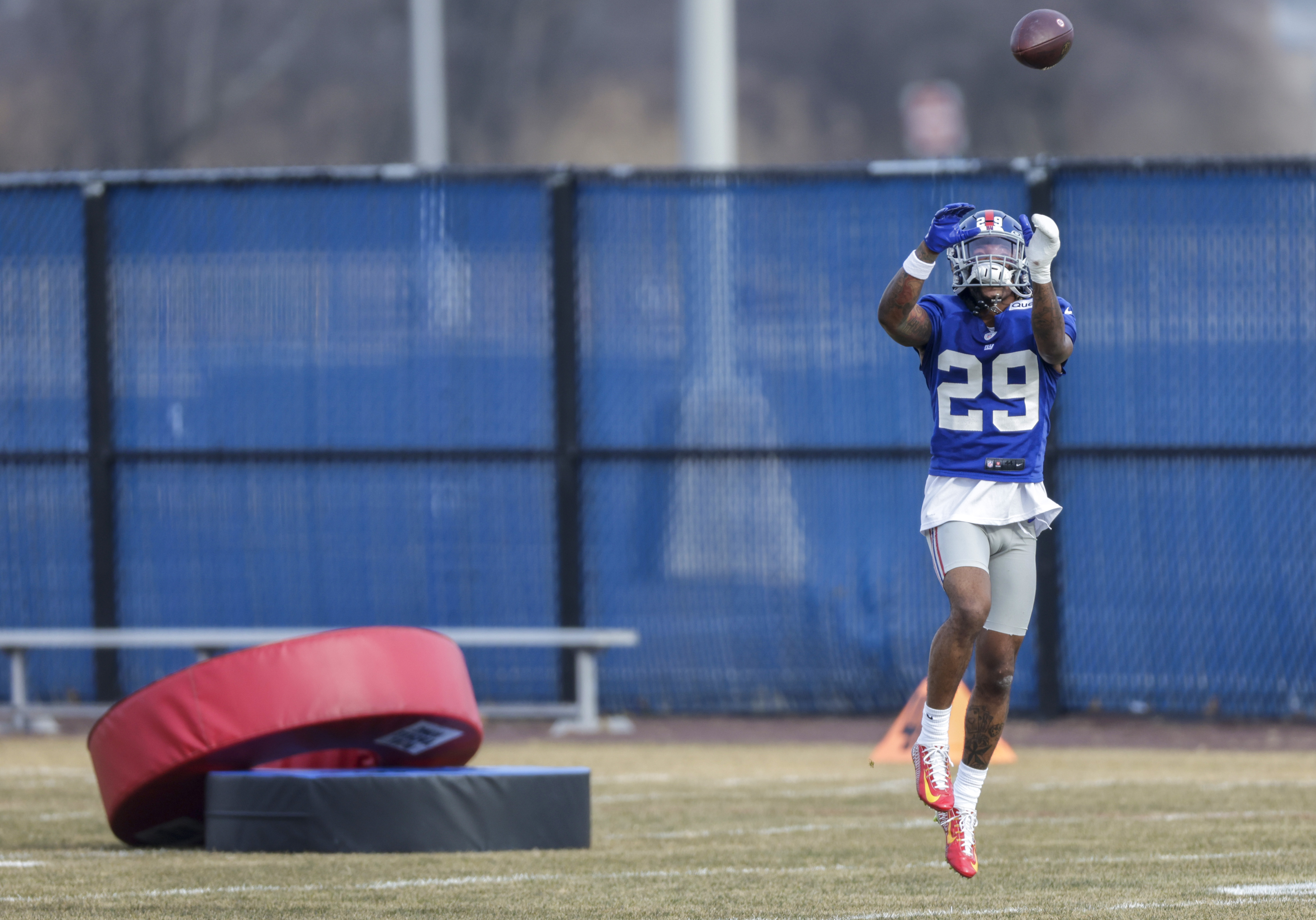 New York Giants linebacker Tomon Fox (49) walks off the field