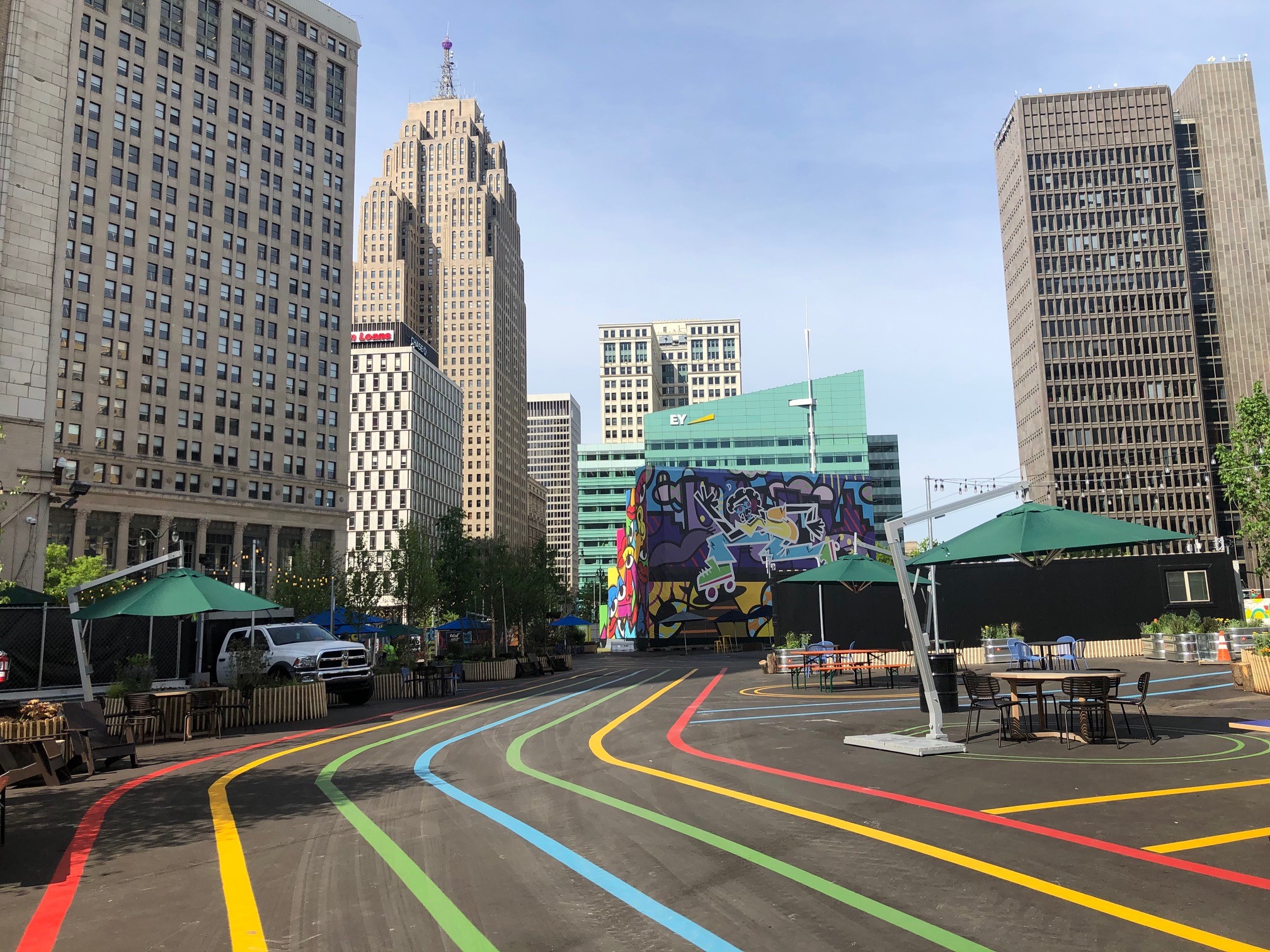 Monroe Street Midway in Downtown Detroit roller skating rink and