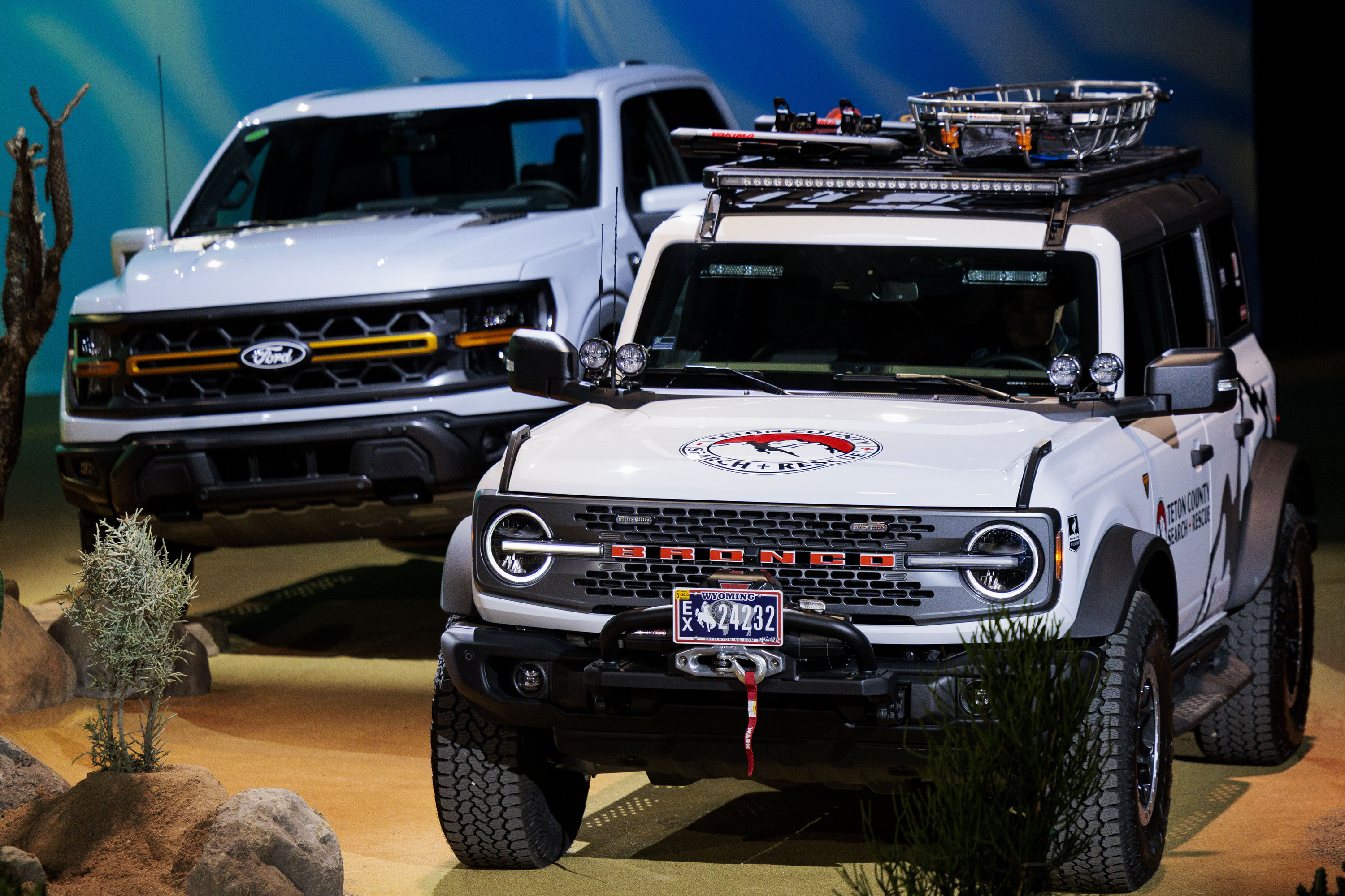A Search and Rescue-styled Bronco during a Ford Motor Company event ahead of the Detroit Auto Show at Huntinton Place in Detroit on Tuesday, Jan. 13 2026.