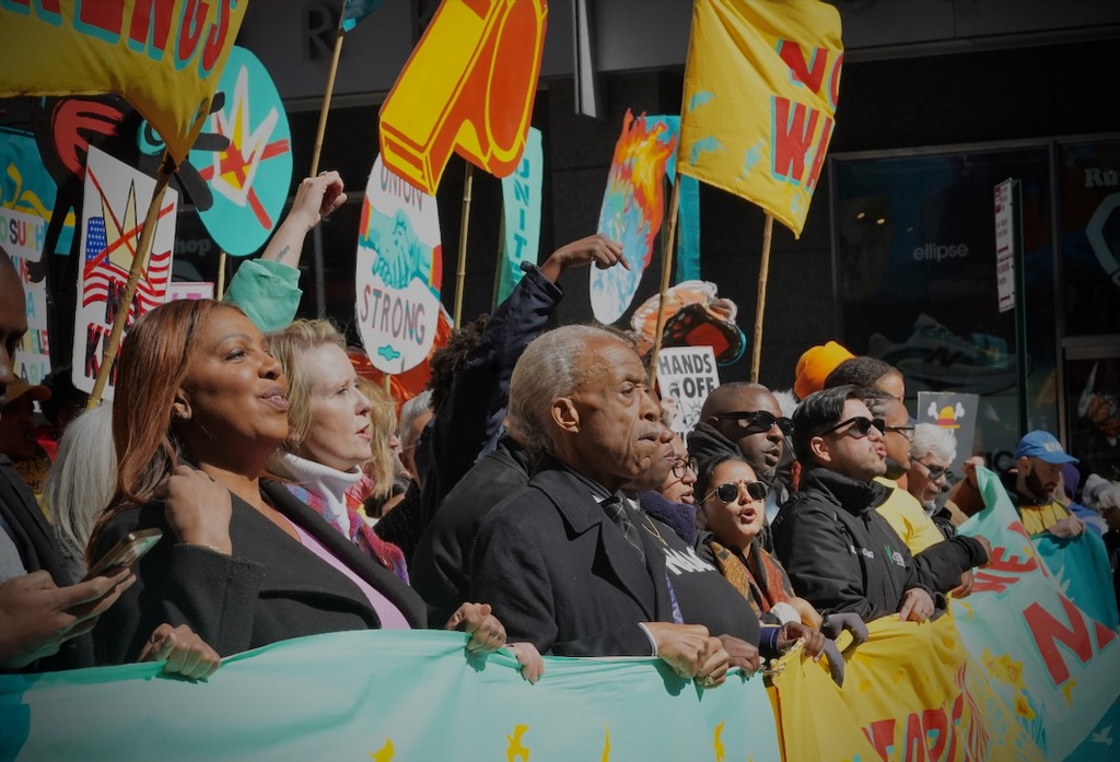 Photos: Tens of thousands march through Times Square in ‘No Kings ...