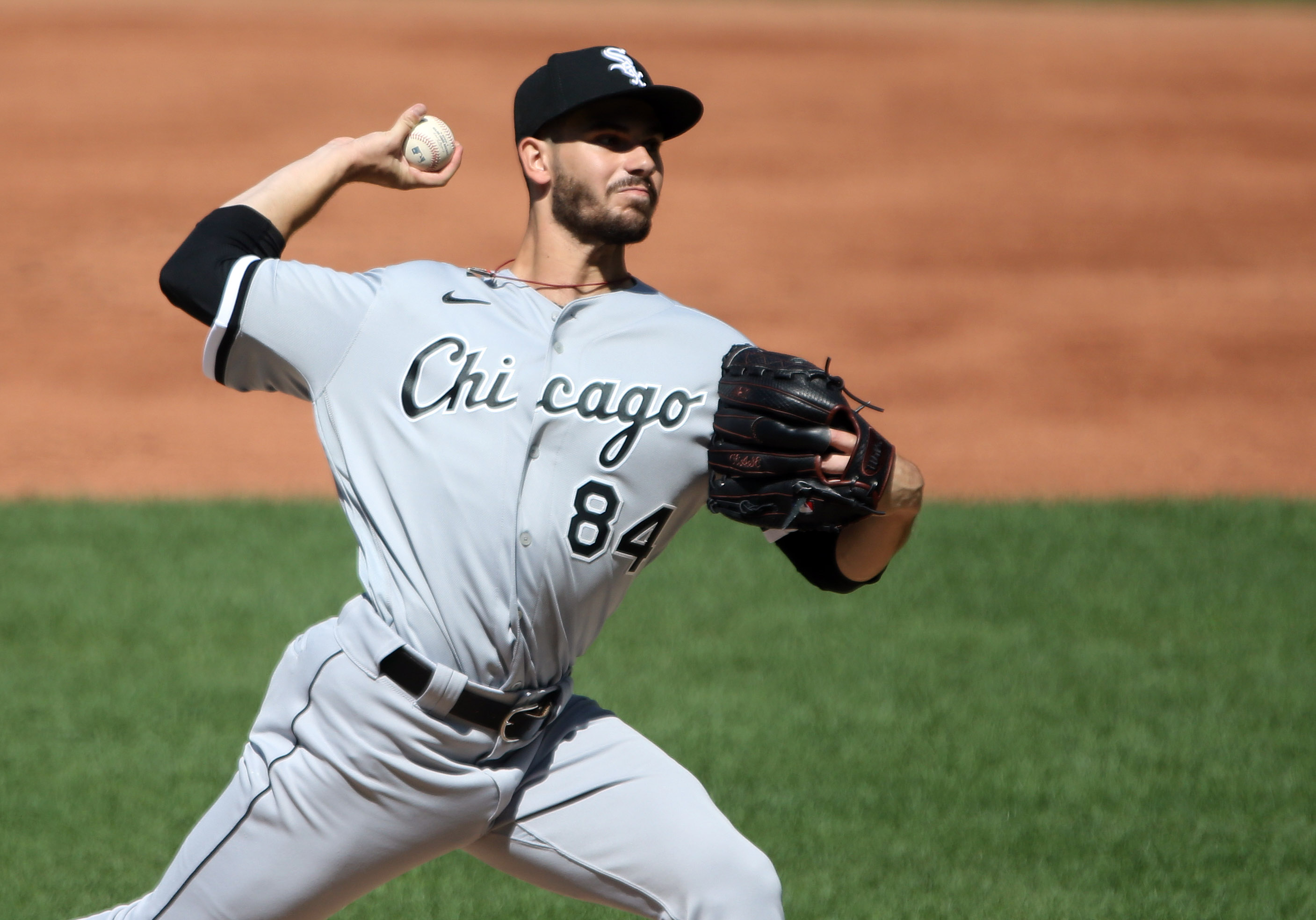 Starting pitcher Dylan Cease of the Chicago White Sox reacts after