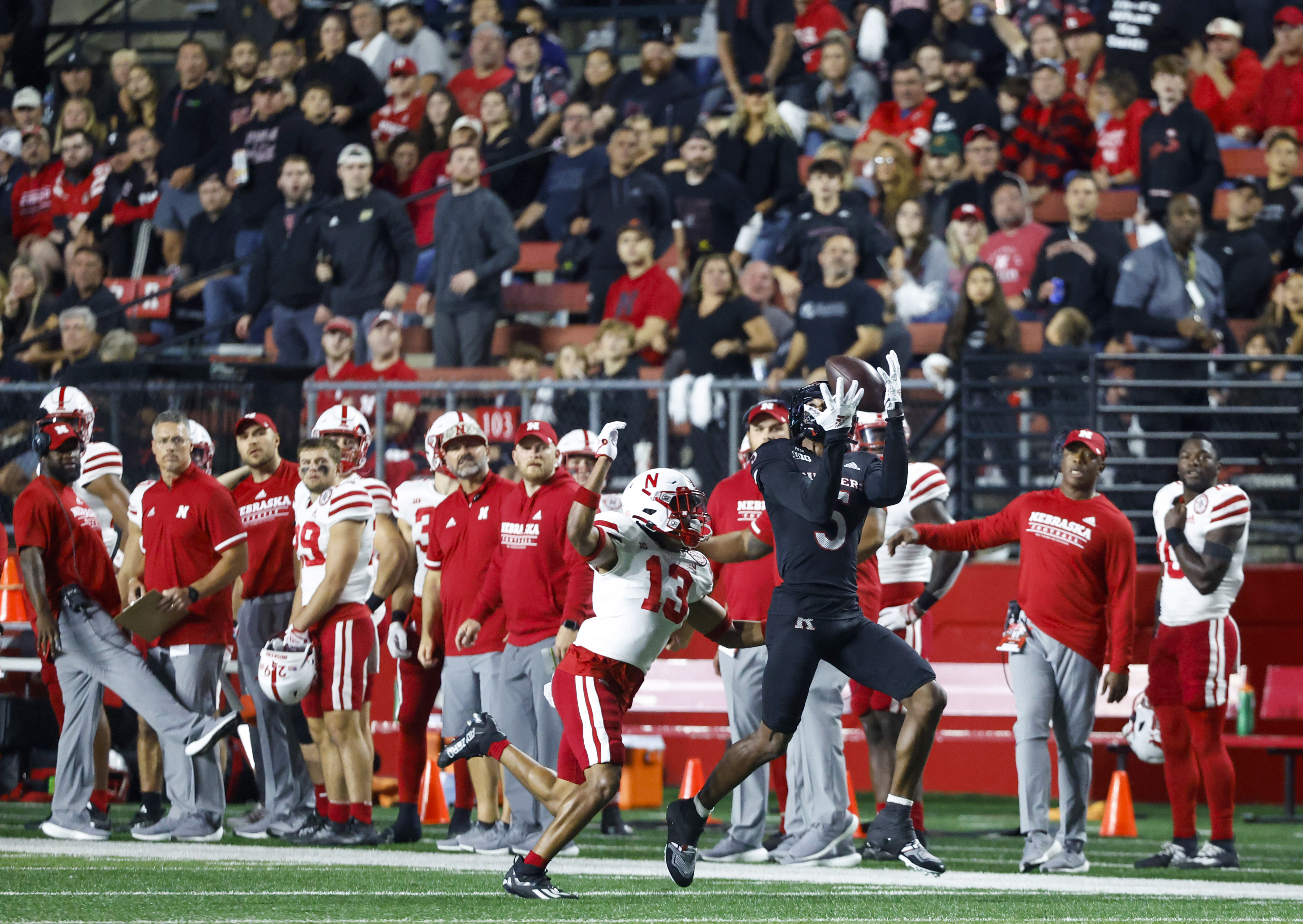 Noah Vedral of the Nebraska Cornhuskers warms up before the game