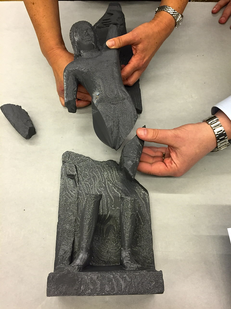 Cleveland Museum of Art curators use 3d printed pieces to show how its statue of Krishna will be reassembled with a new part donated by the government of Cambodia. The finished project will be on view in an upcoming exhibition this fall.