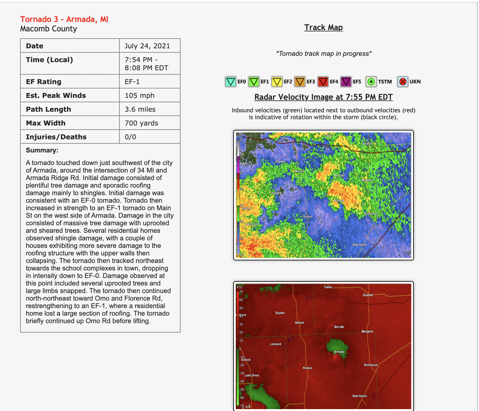 4 tornadoes one packing 105 mph winds confirmed in Michigan