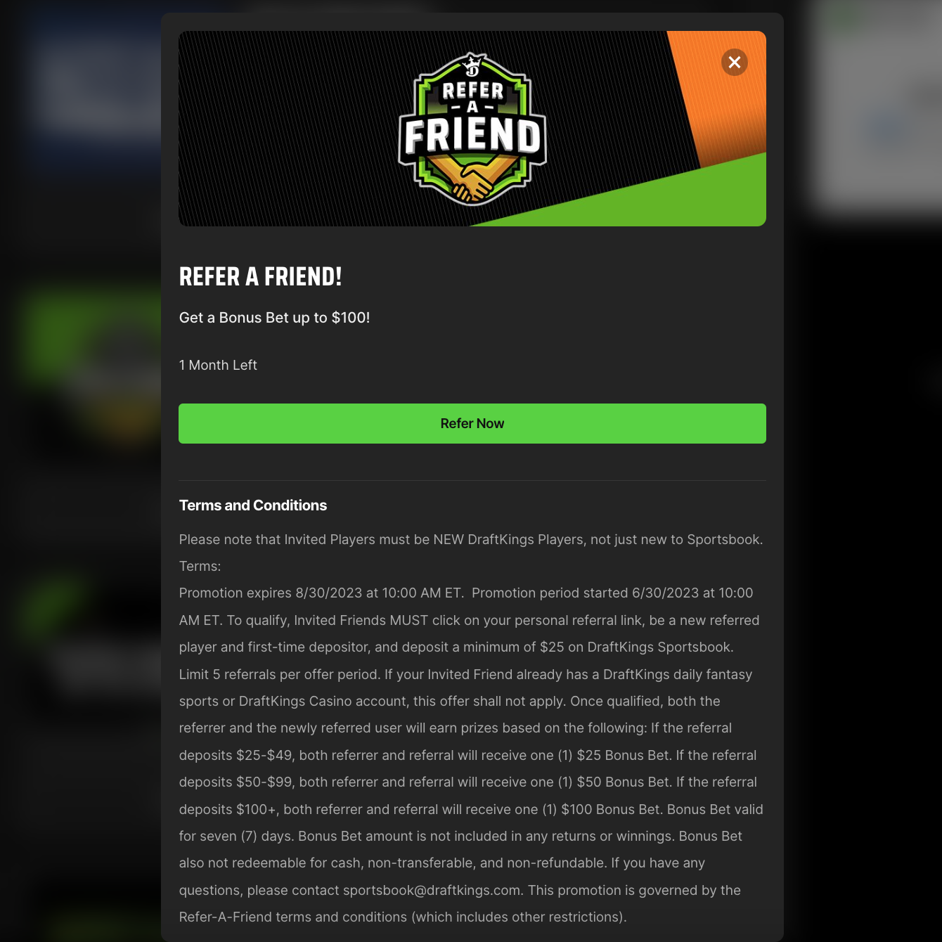 DraftKings Refer A Friend  Get Up to $100 in Bonus Bets