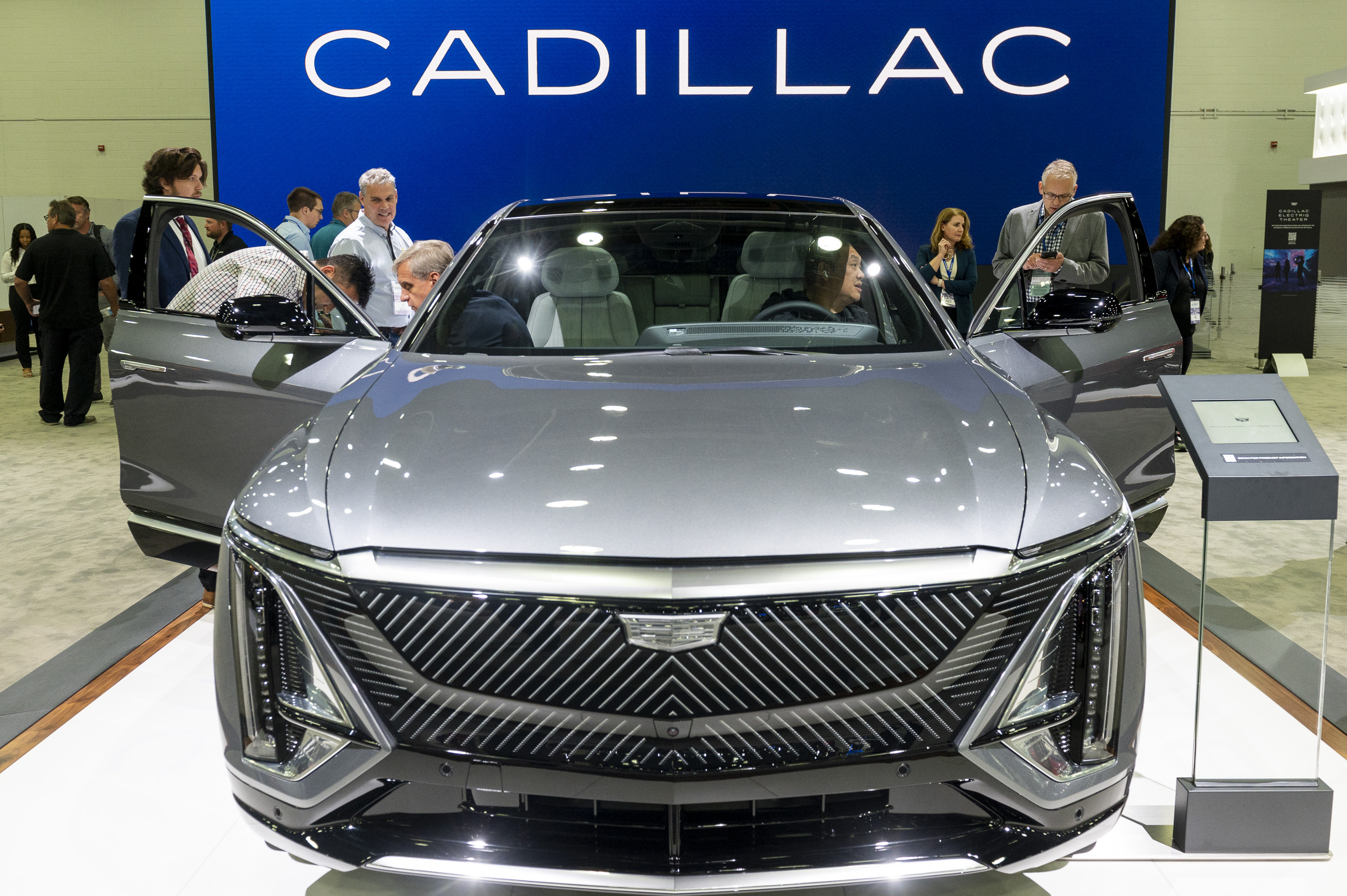 The 2023 Cadillac Lyriq on display as the 2022 North American International Auto Show begins with media preview day at Huntington Place in Detroit on Wednesday, Sept. 14 2022.