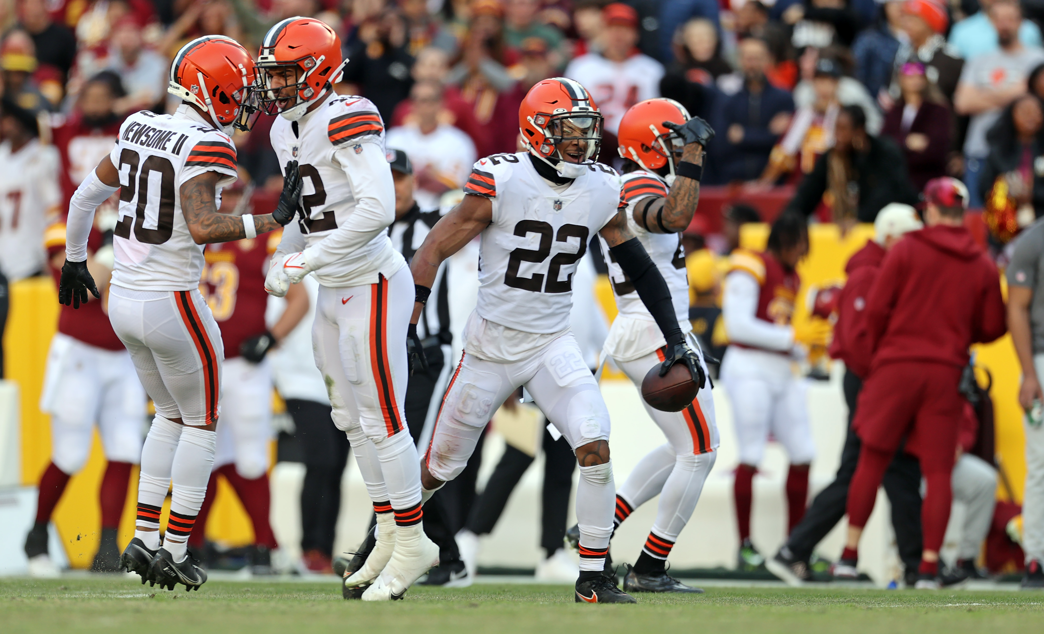 Washington Commanders wide receiver Jahan Dotson (1) lines up for a play  during an NFL pre-season football game against the Cleveland Browns,  Friday, Aug. 11, 2023, in Cleveland. (AP Photo/Kirk Irwin Stock