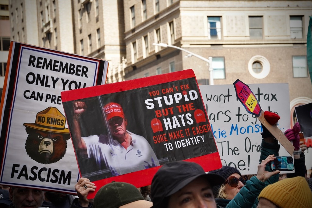 Photos: Tens of thousands march through Times Square in ‘No Kings ...