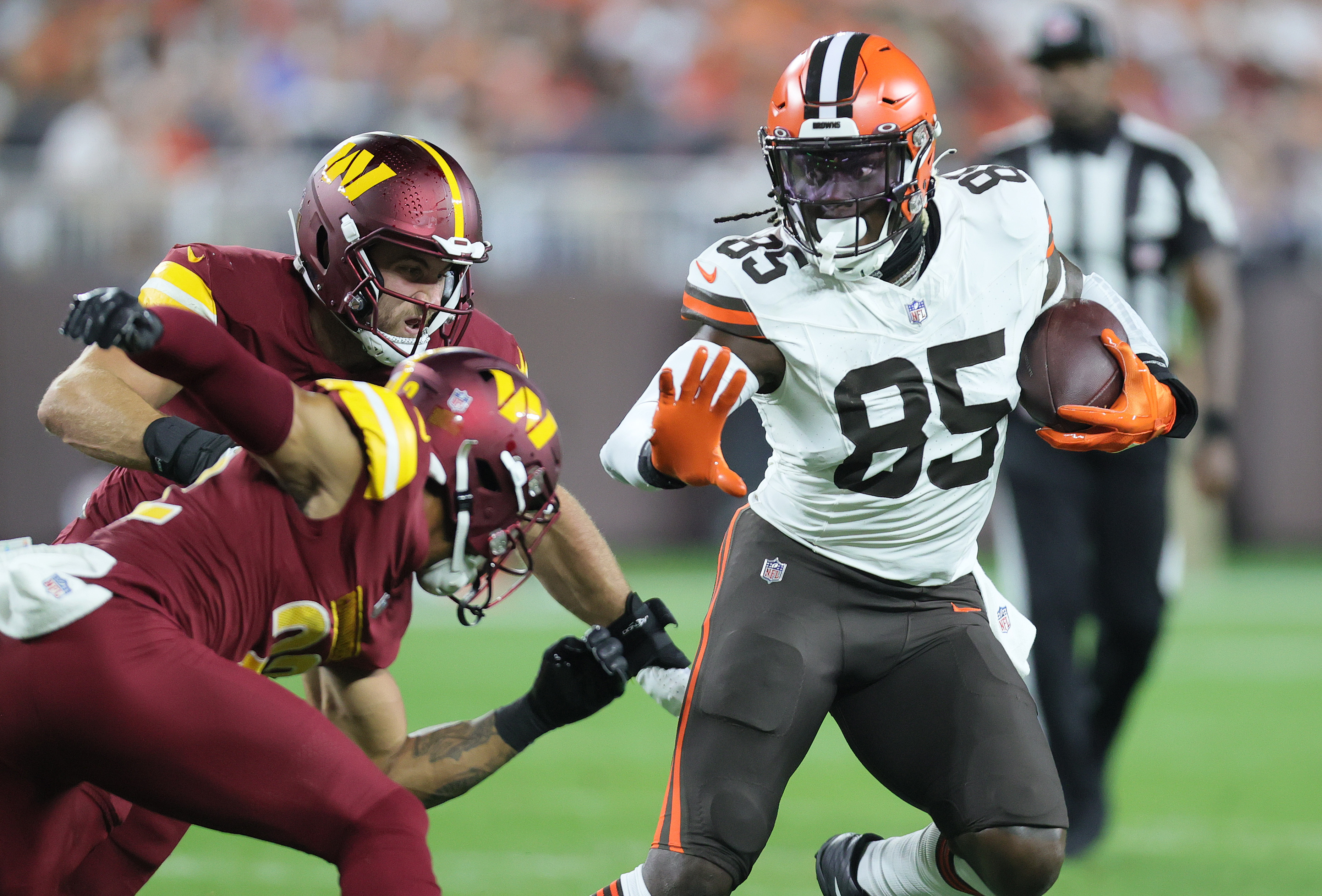 Washington Commanders safety Jartavius Martin defends during a preseason  NFL football game against the Cleveland Browns on Friday, Aug. 11, 2023, in  Cleveland. Washington won 17-15. (AP Photo/David Richard Stock Photo - Alamy