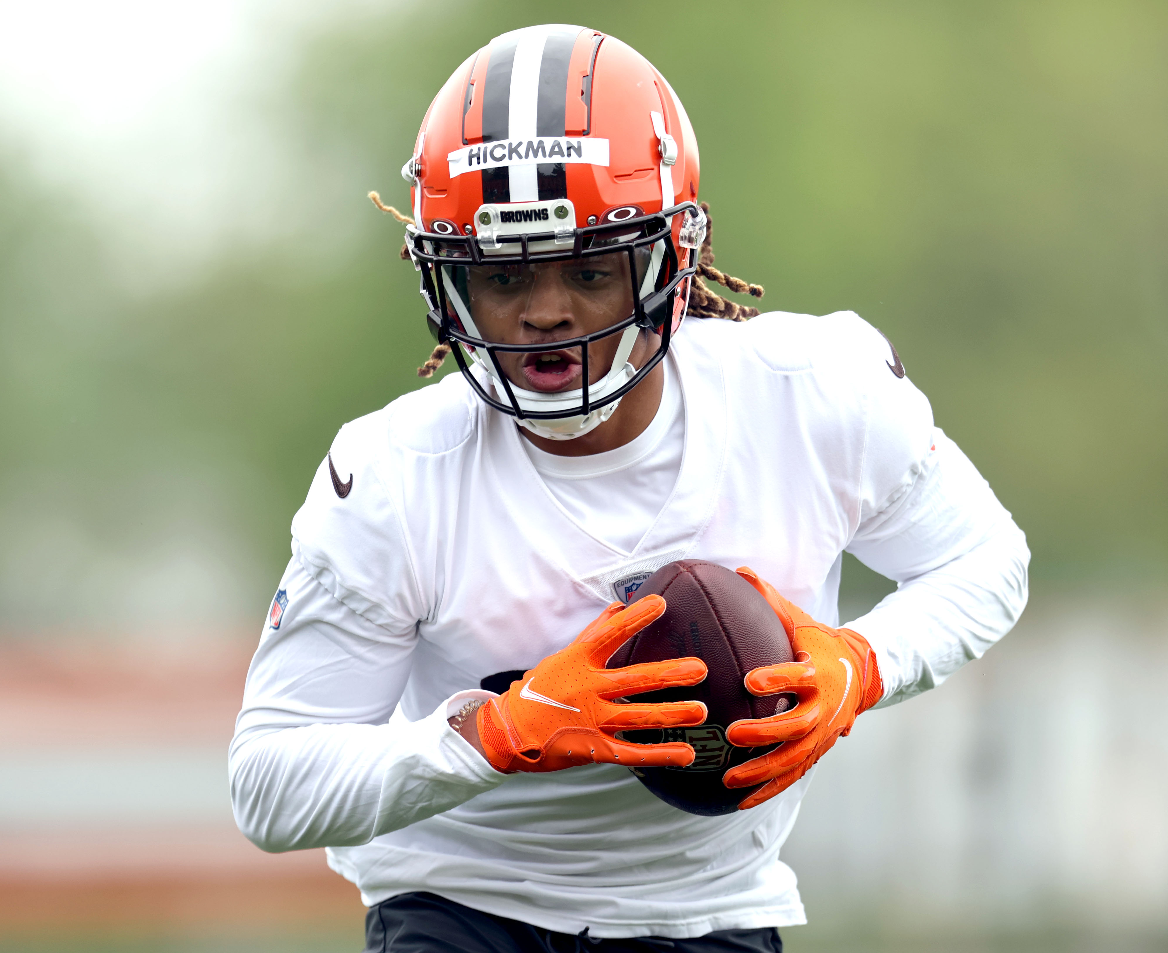 Cleveland Browns safety Ronnie Hickman Jr. (33) celebrates an interception  with teammates during the first half of an NFL preseason football game  against the Philadelphia Eagles on Thursday, Aug. 17, 2023, in