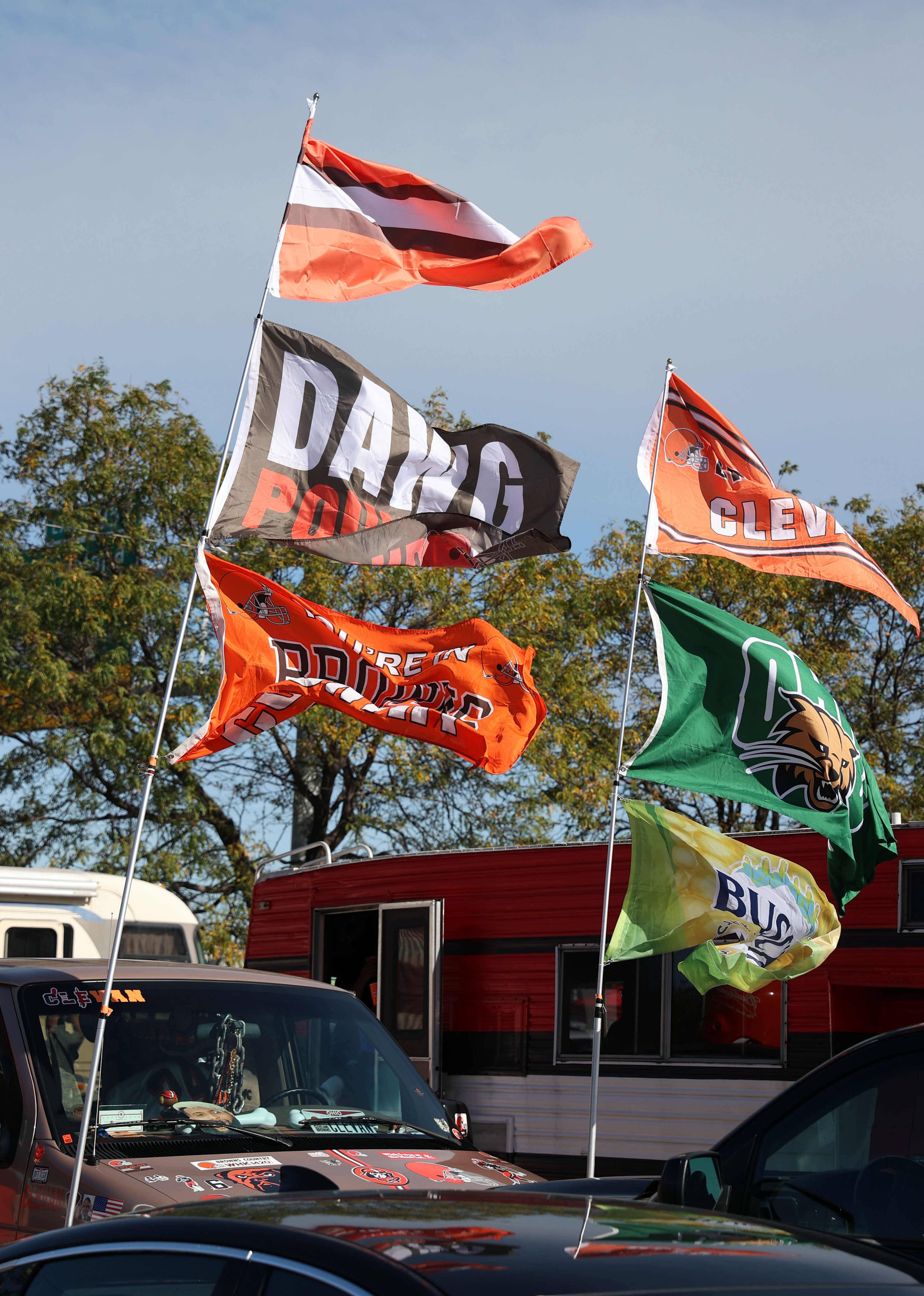 Cleveland Browns fans tailgate in the Muni Lot before the game, September  26, 2021 